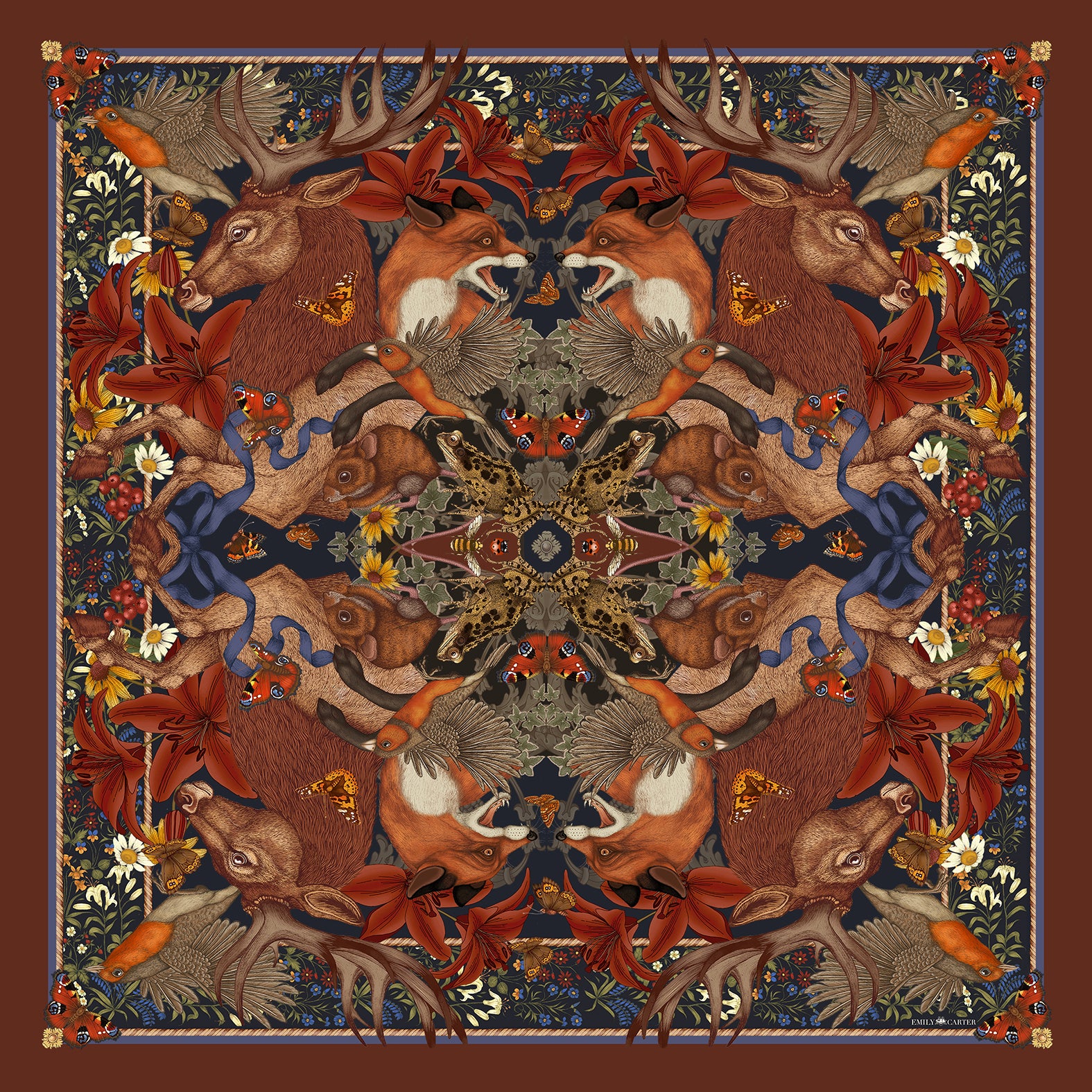 The Stag & Fox Silk Scarf | 65x65cm [Preorder]