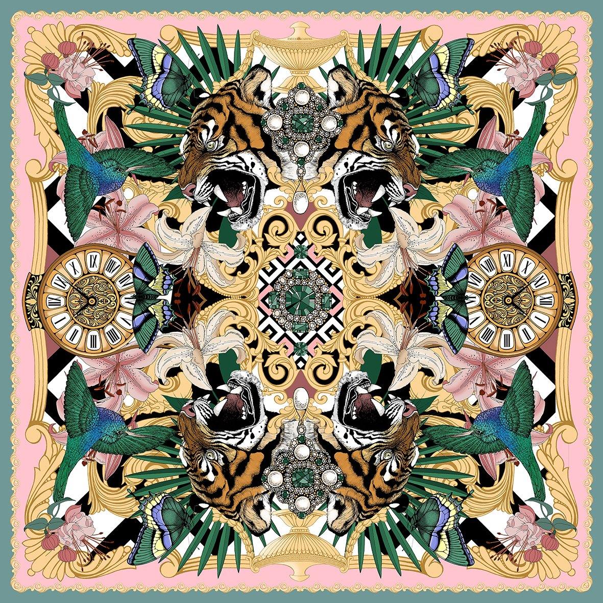 The Baroque Tiger Silk Scarf | 90x90cm - Emily Carter London