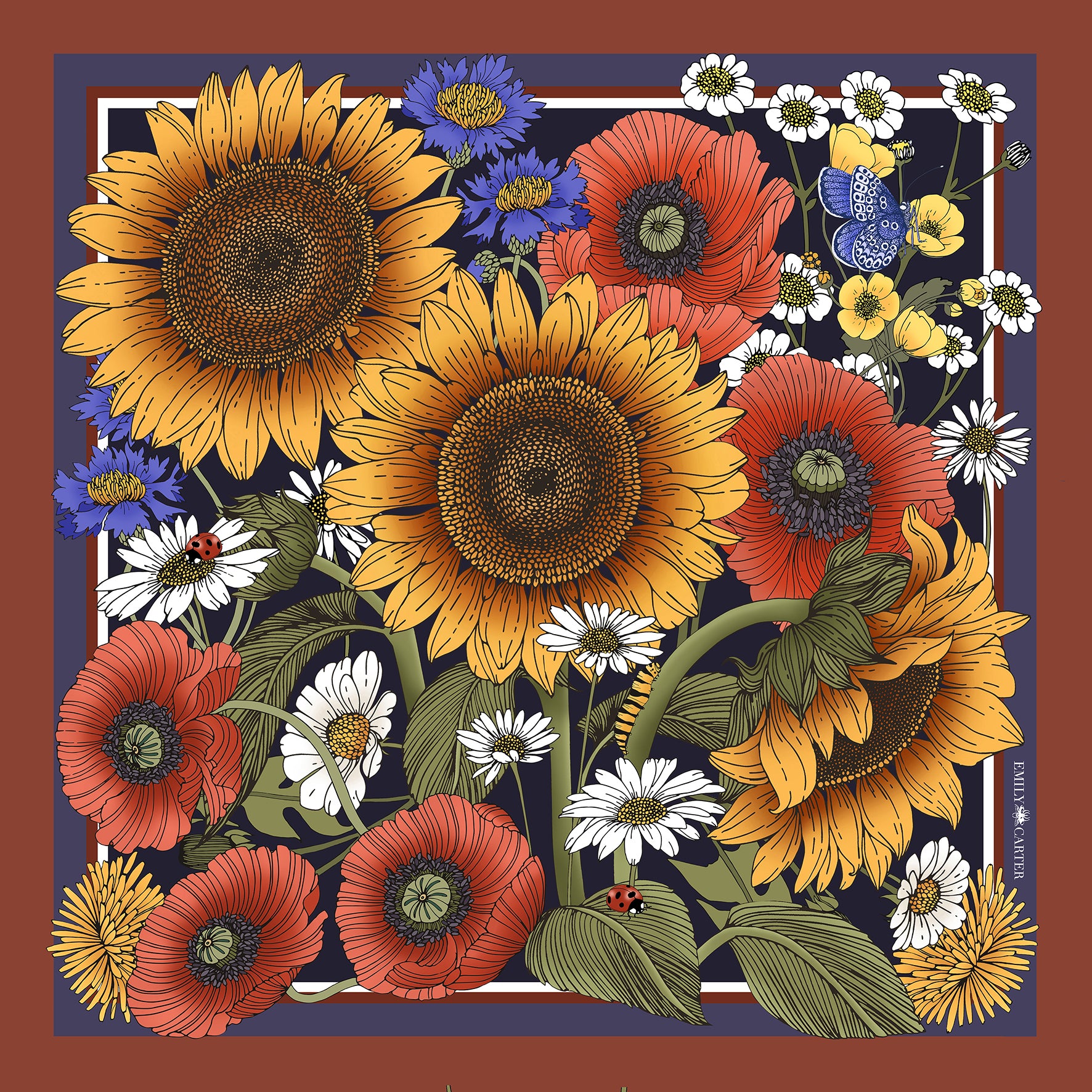 The Sunflower Garden Silk Scarf | 130x130cm