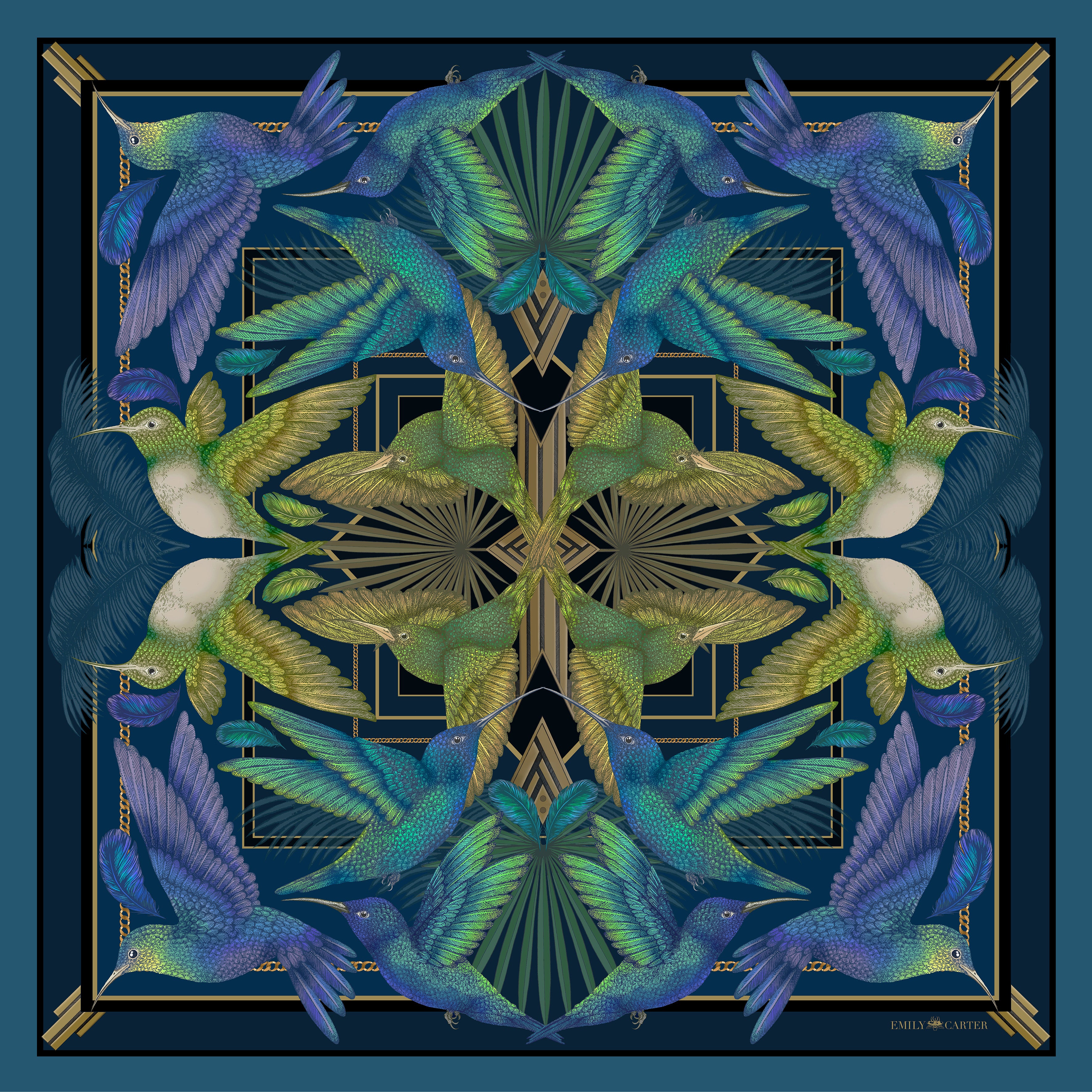The Midnight Hummingbird Silk Neckerchief | 45x45cm