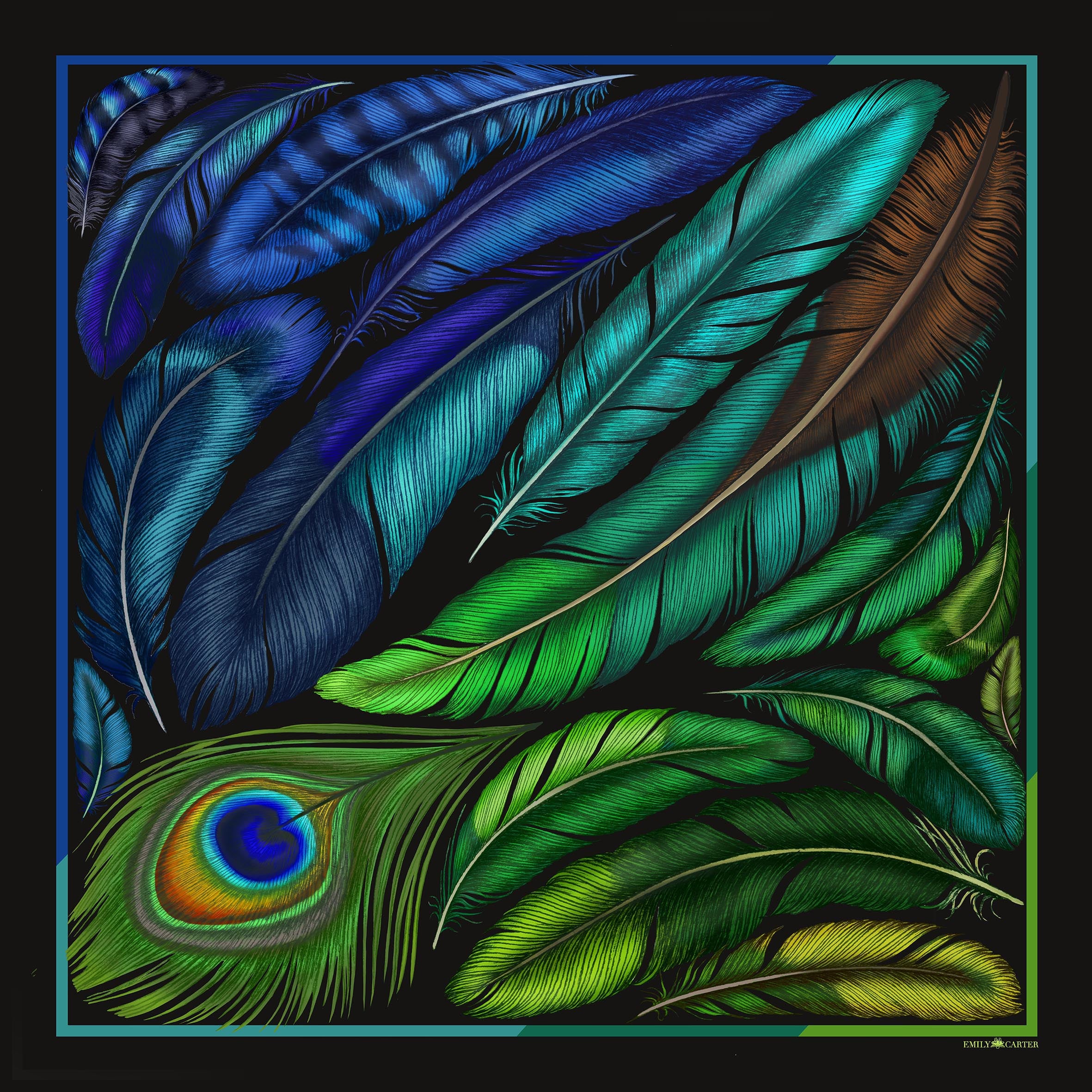 The Iridescent Feather Silk Neckerchief | 45x45cm