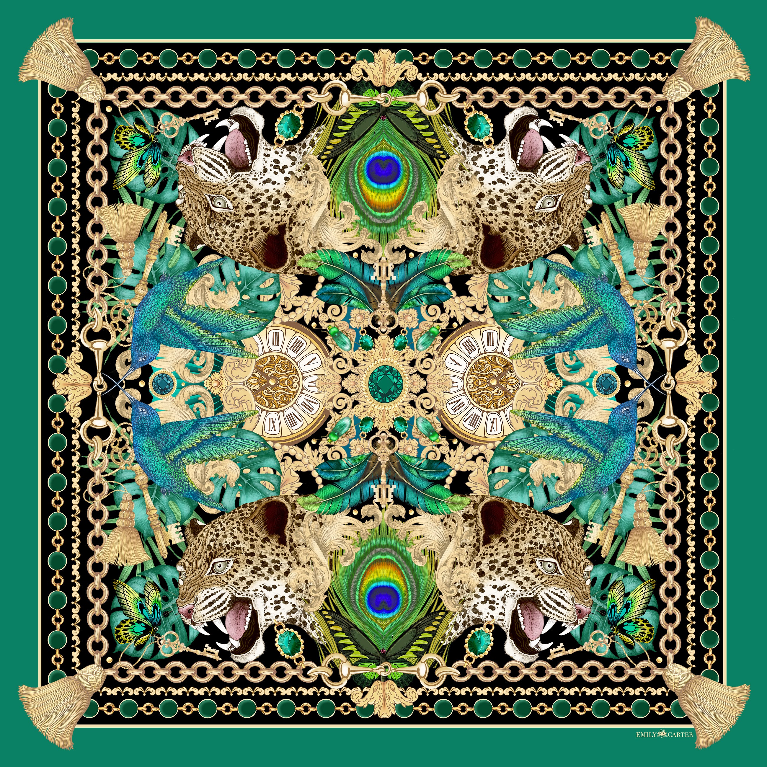 The Emerald & Jaguar Scarf | Wool/Silk | 90x90cm [Preorder]