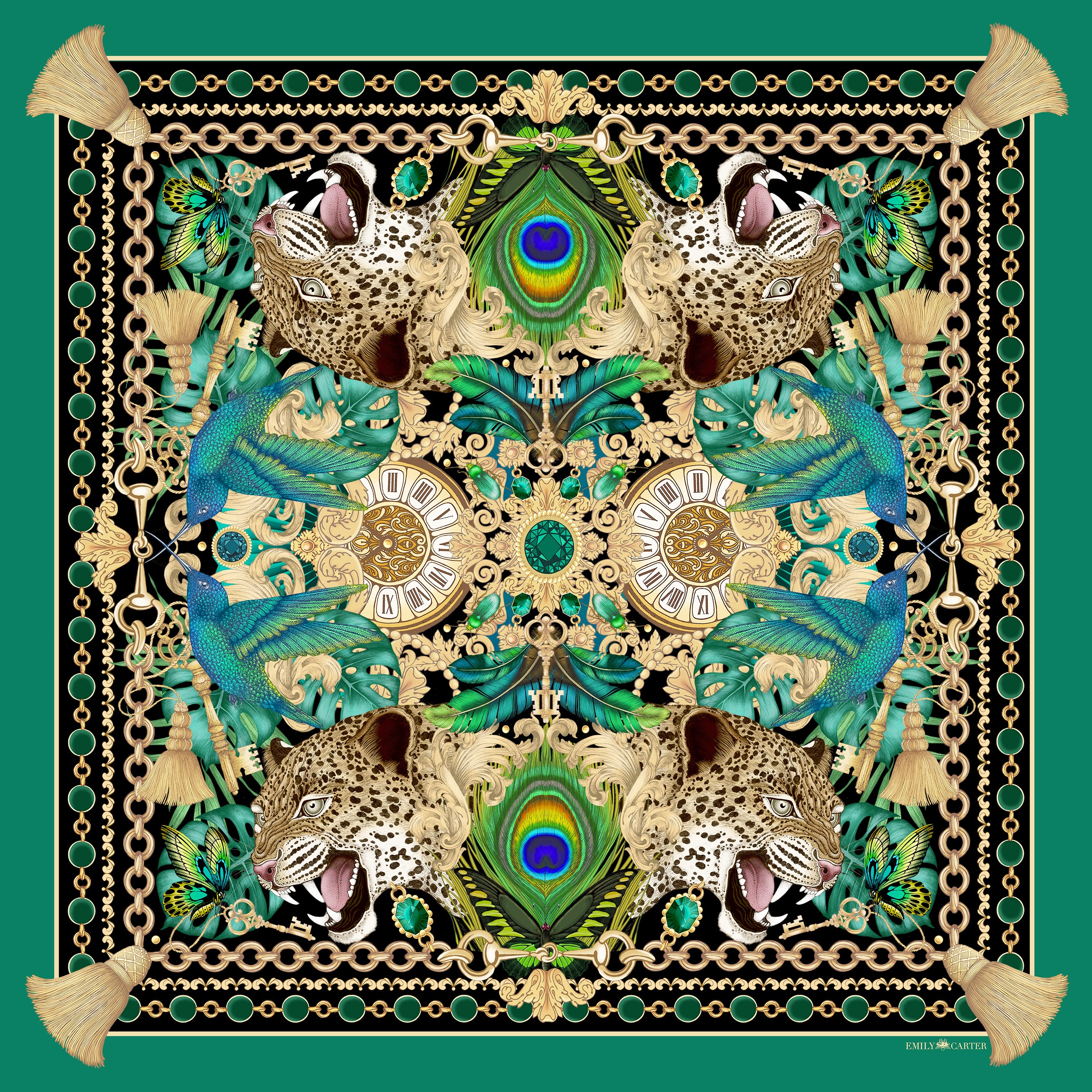 The Emerald & Jaguar Silk Neckerchief | 45x45cm