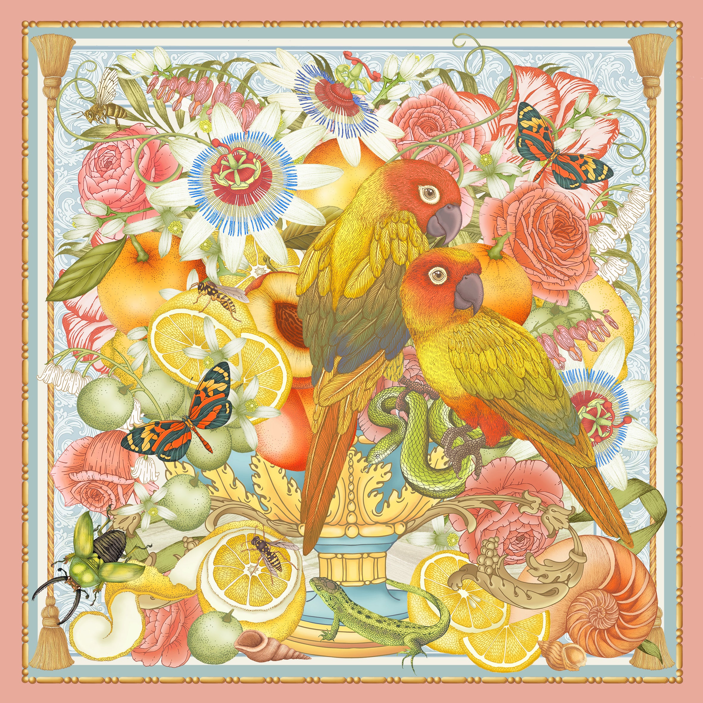 The Parrot & Passion Flower Scarf | 130x130cm [Preorder]