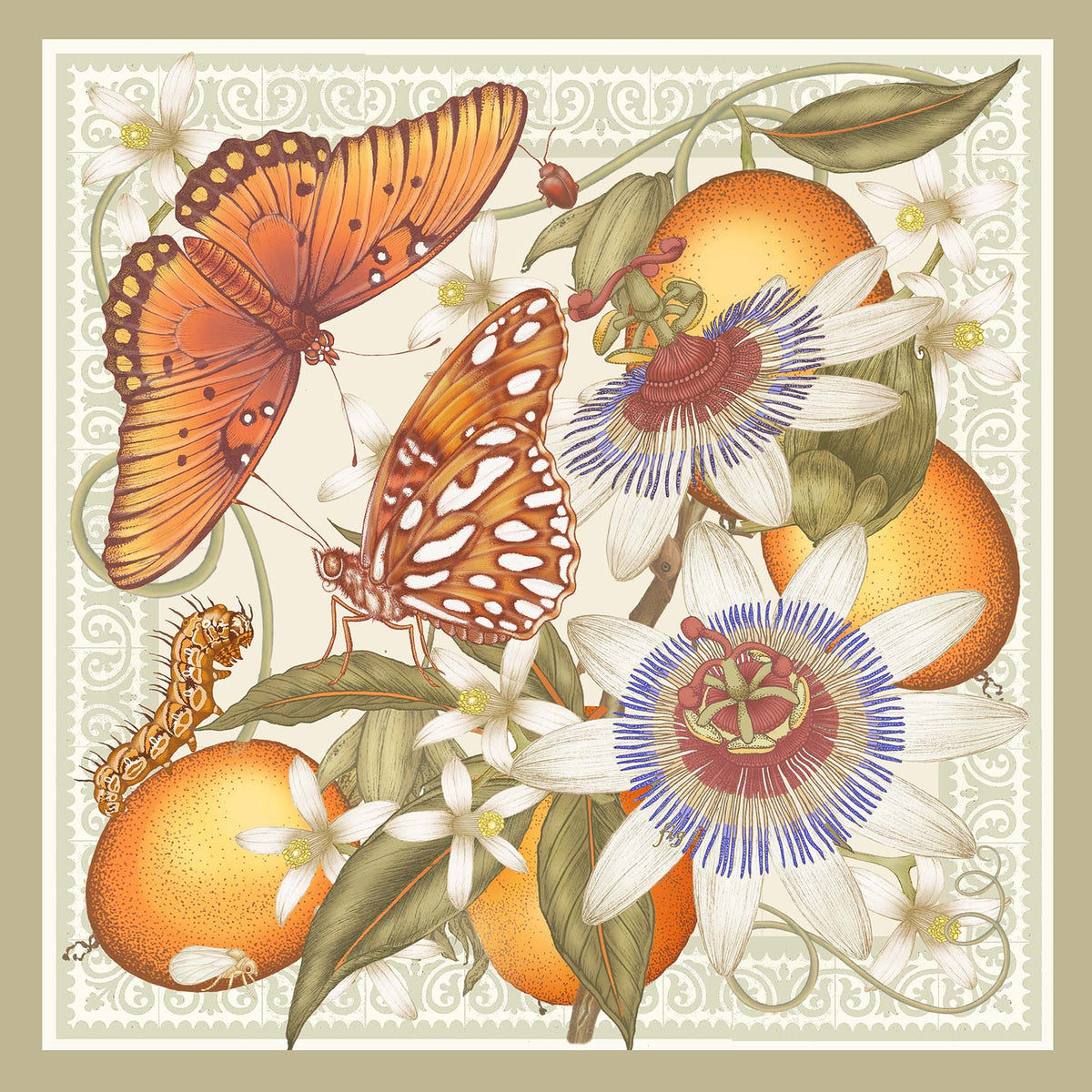 The Fritillary & Passion Flower Silk Scarf | 90x90cm [Preorder]