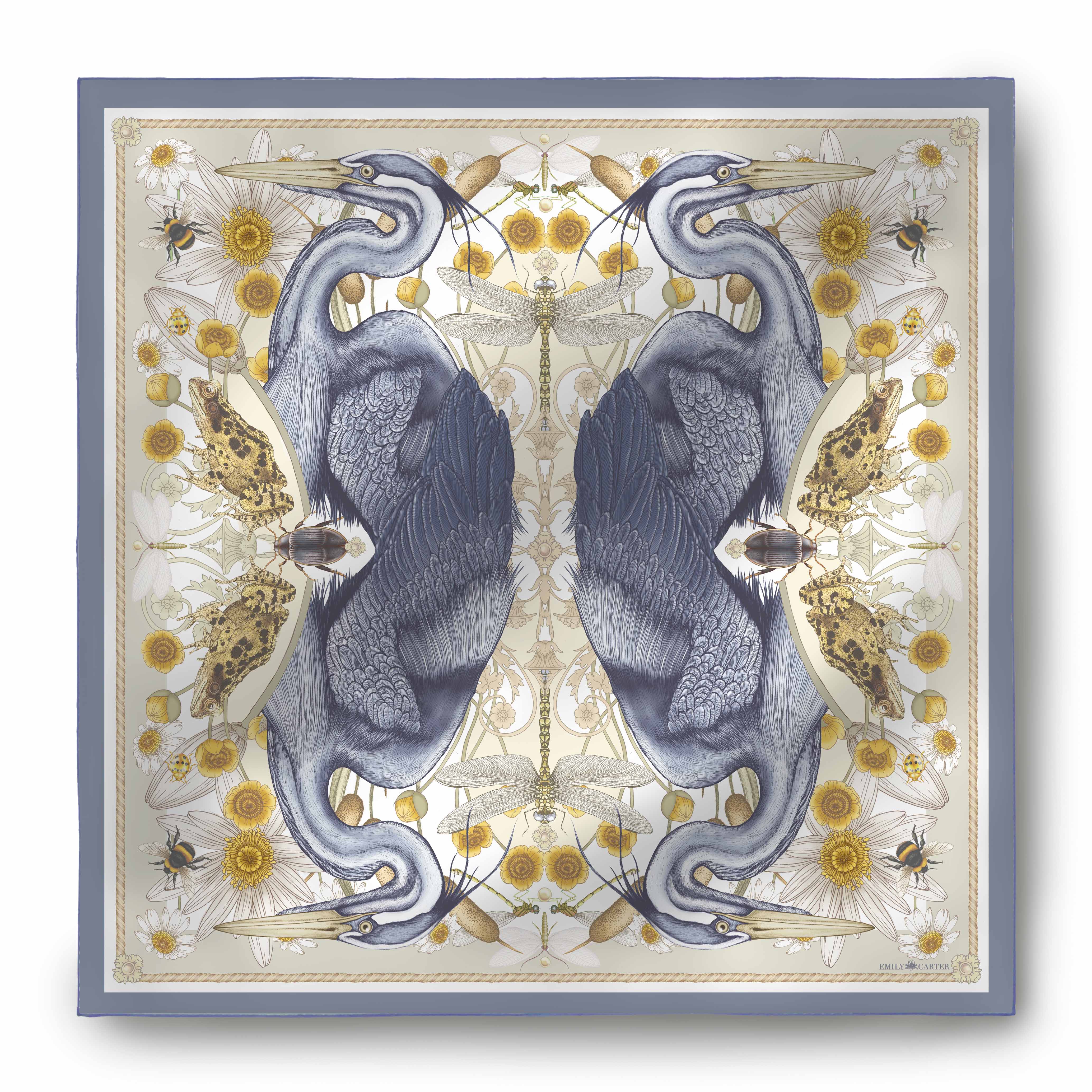 The Heron & Dragonfly Silk Scarf | 90x90cm