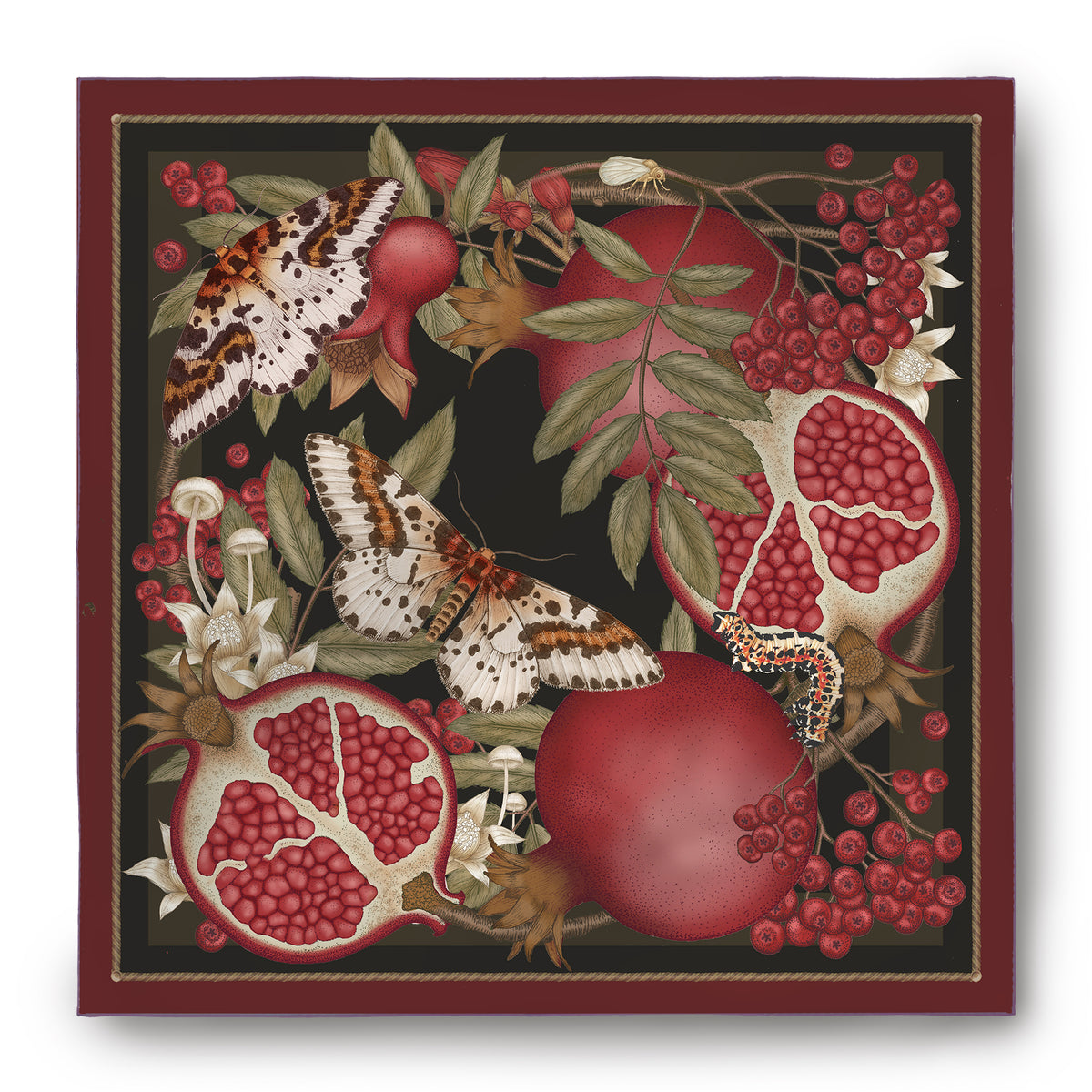 The Magpie & Pomegranate Silk Scarf | 90x90cm [Preorder]