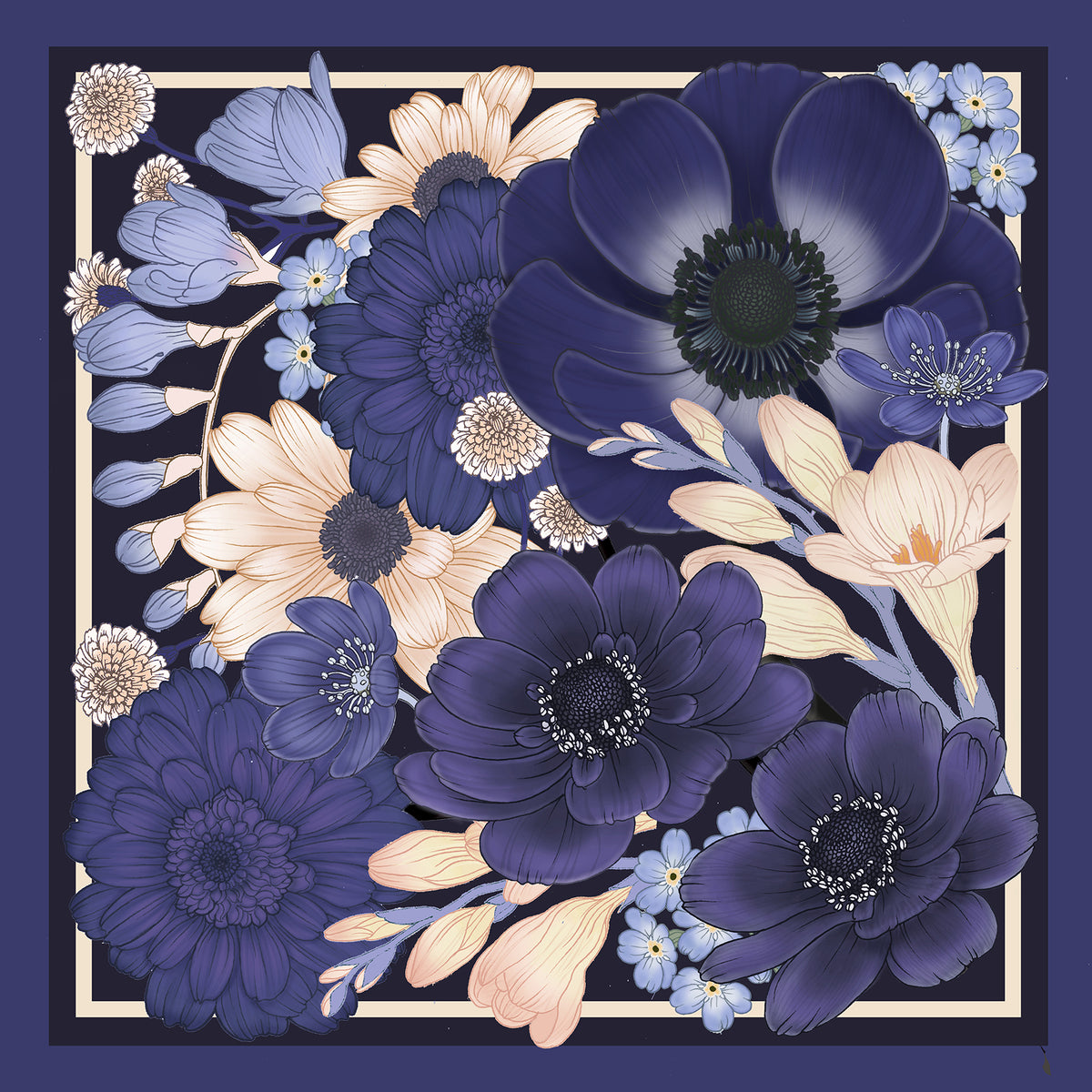 The Anemone & Freesia Silk Scarf | 90x90cm [Preorder]