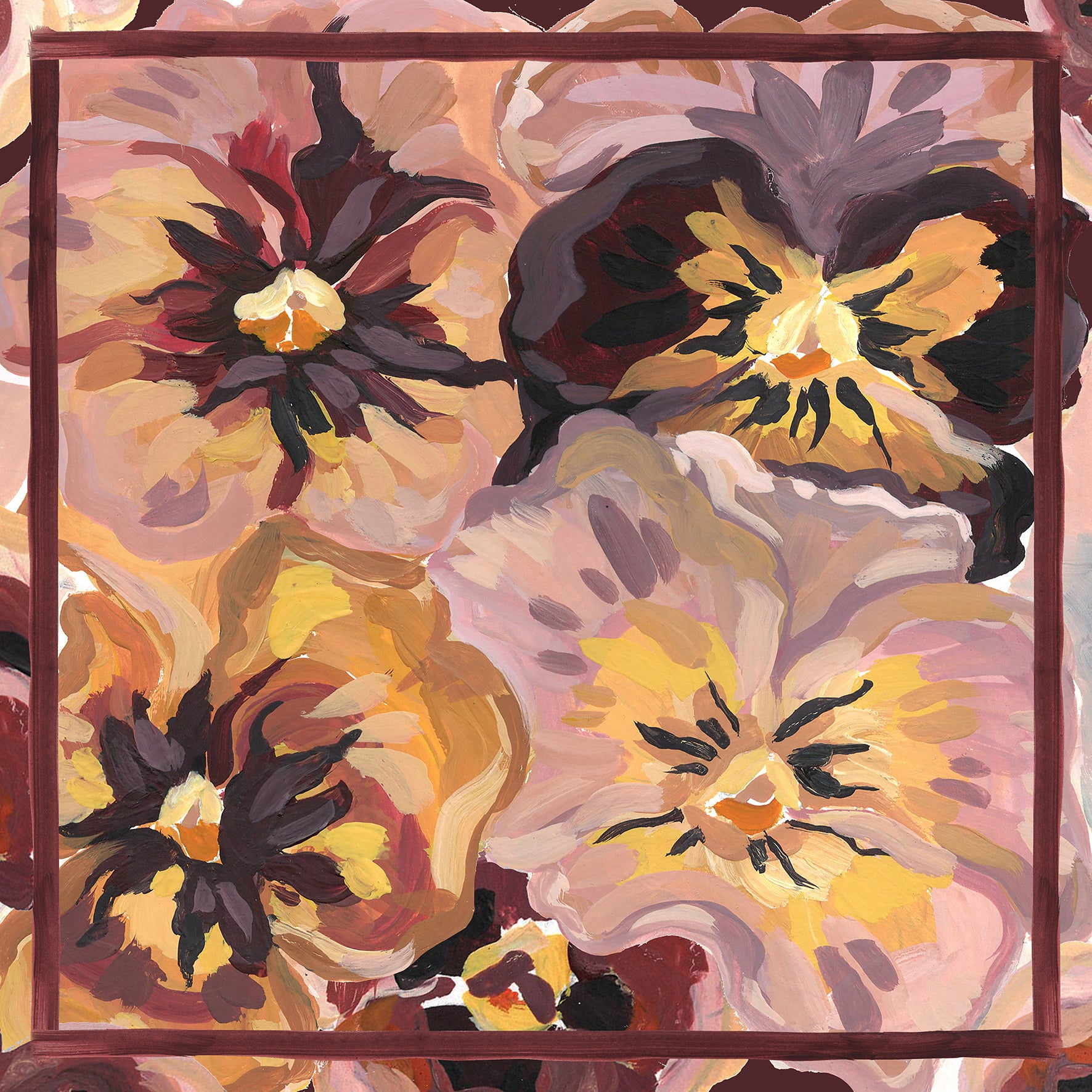 The Pansy Bouquet Silk Scarf | 90x90cm [Preorder]
