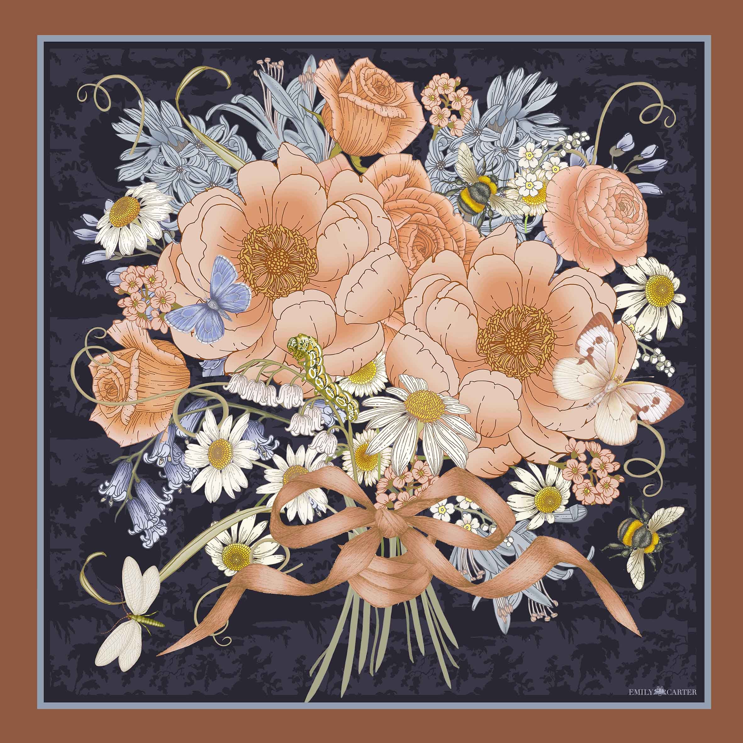 The Peony Bouquet Silk Scarf | 90x90cm [Preorder]