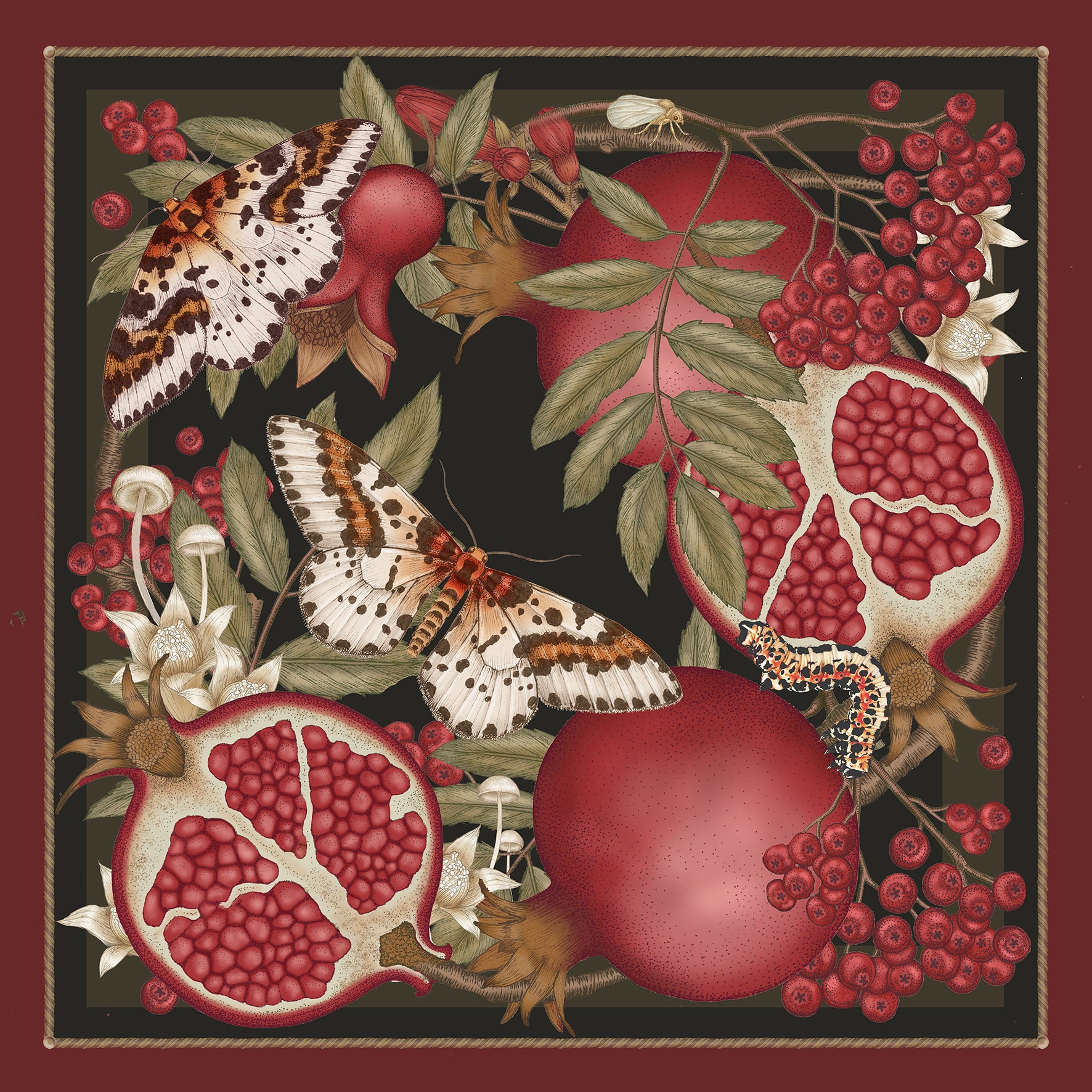 The Magpie & Pomegranate Silk Scarf | 90x90cm [Preorder]