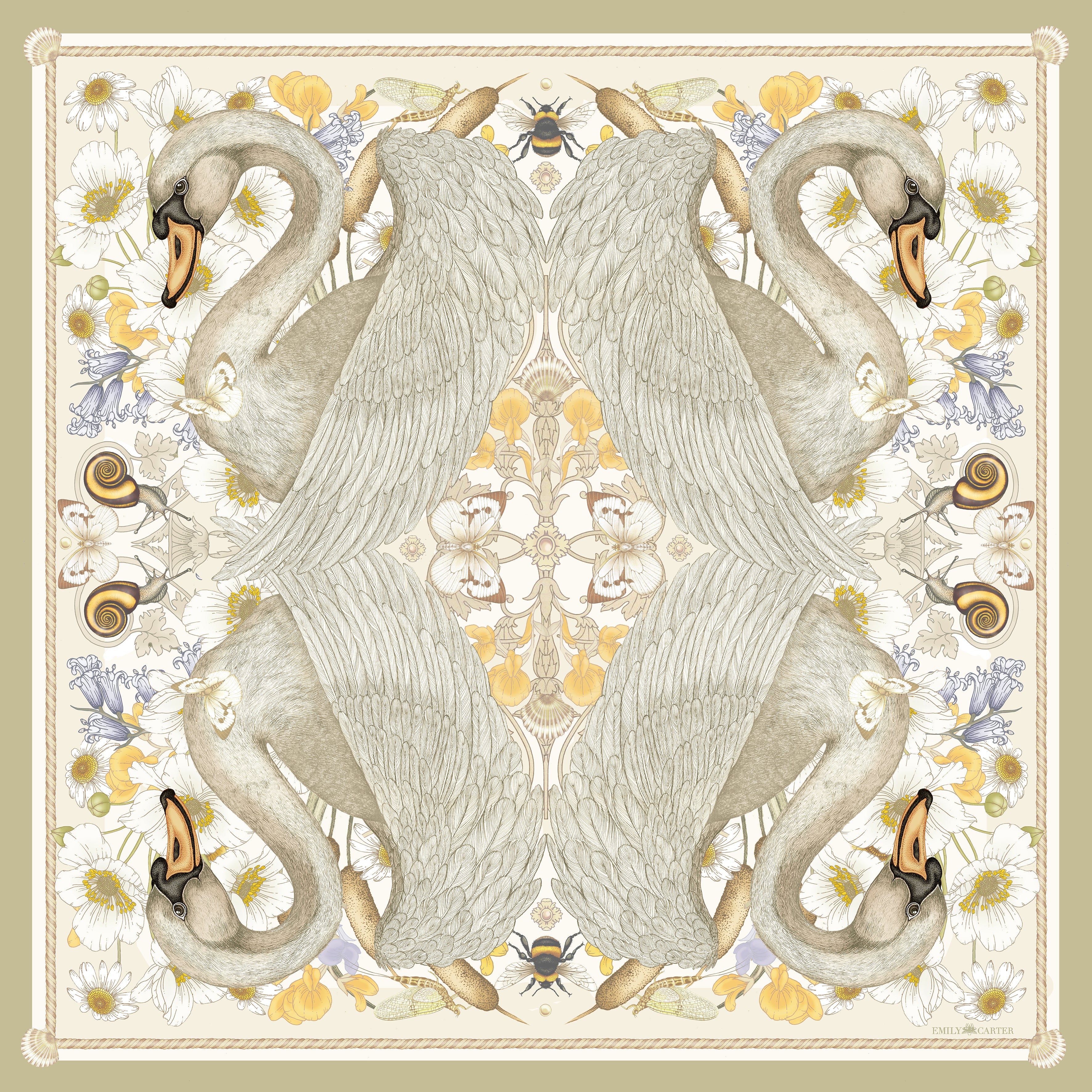 The Swan & Mayfly Silk Scarf | 90x90cm [Preorder]