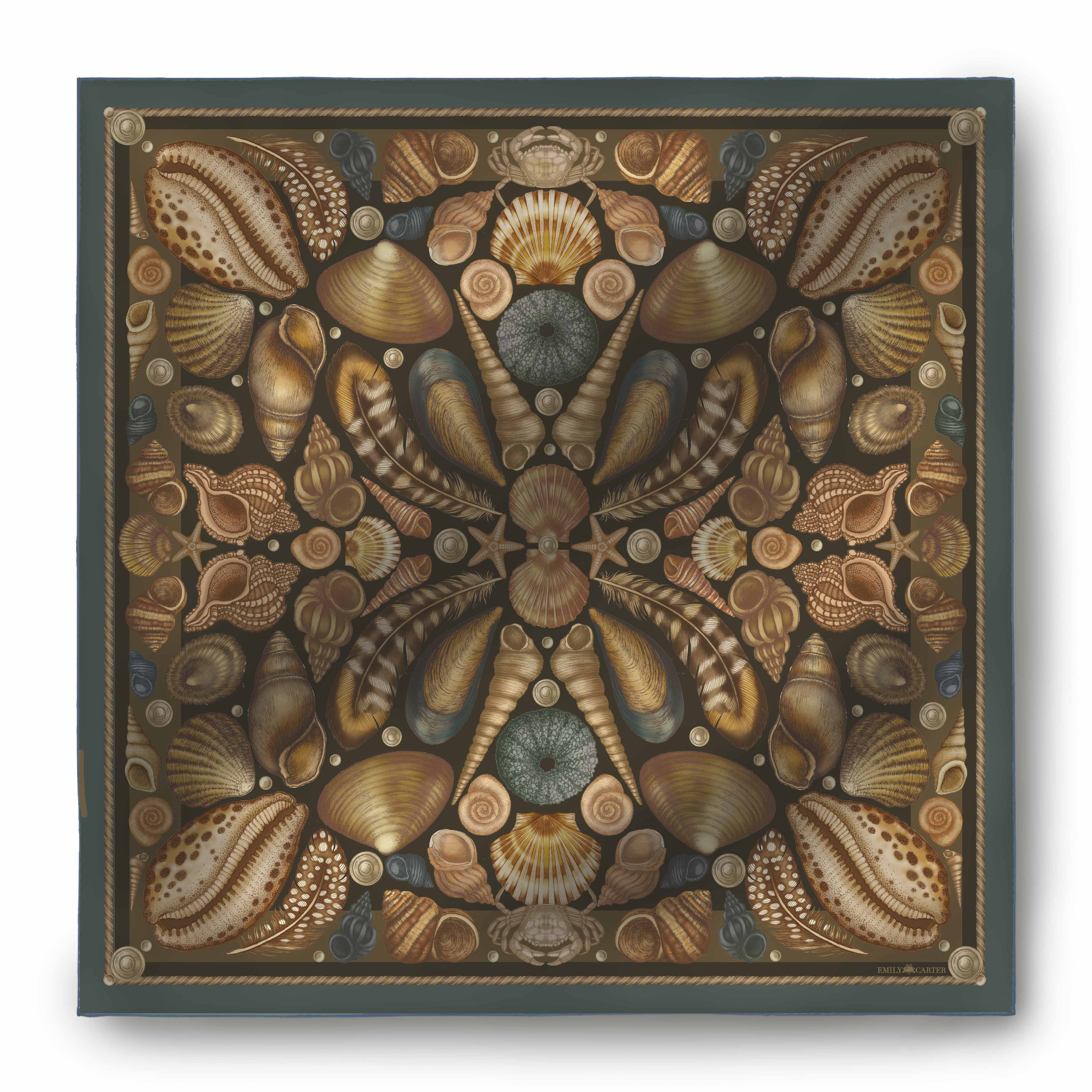 The River Shell Silk Scarf - Teal | 90x90cm