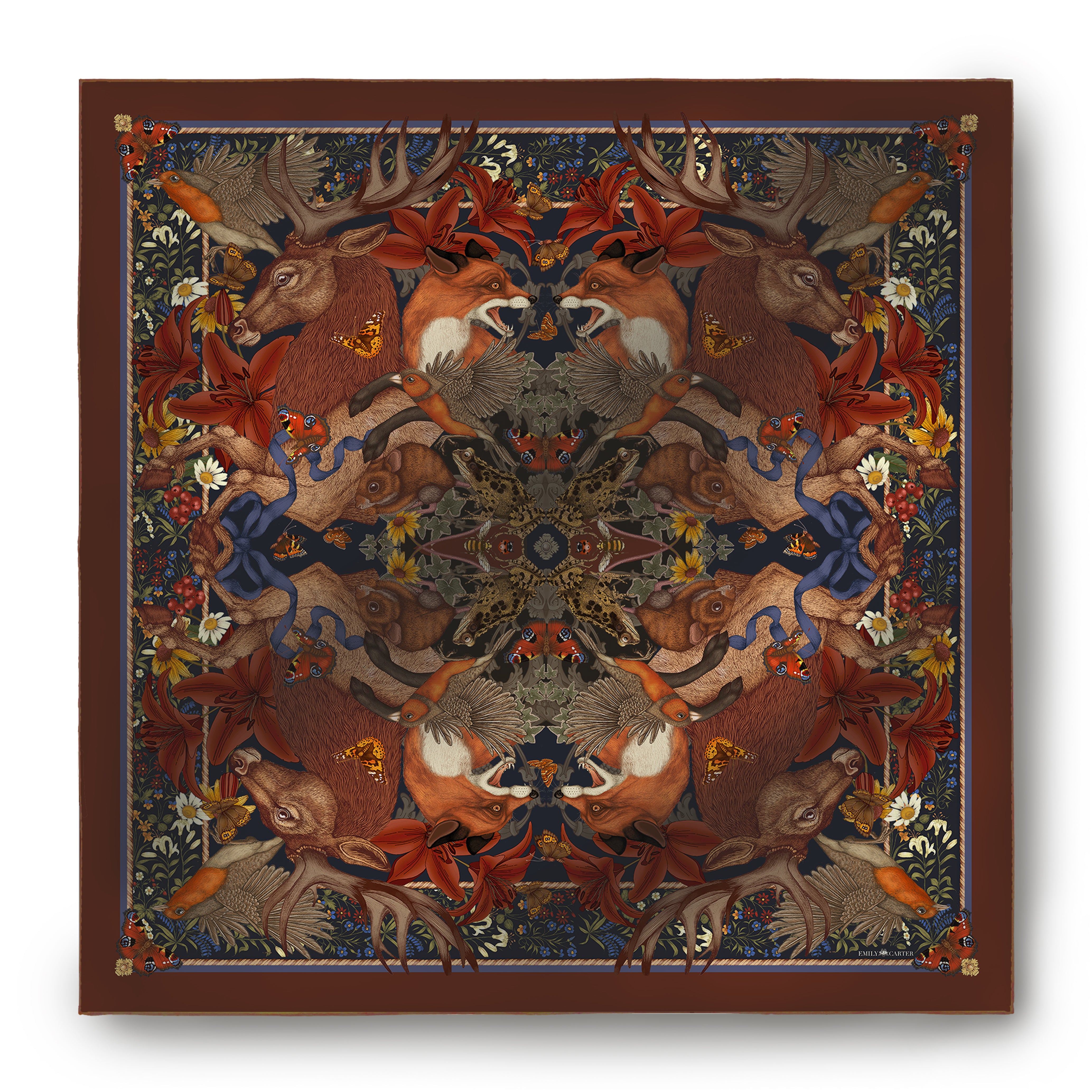 The Stag & Fox Silk Scarf | 90x90cm