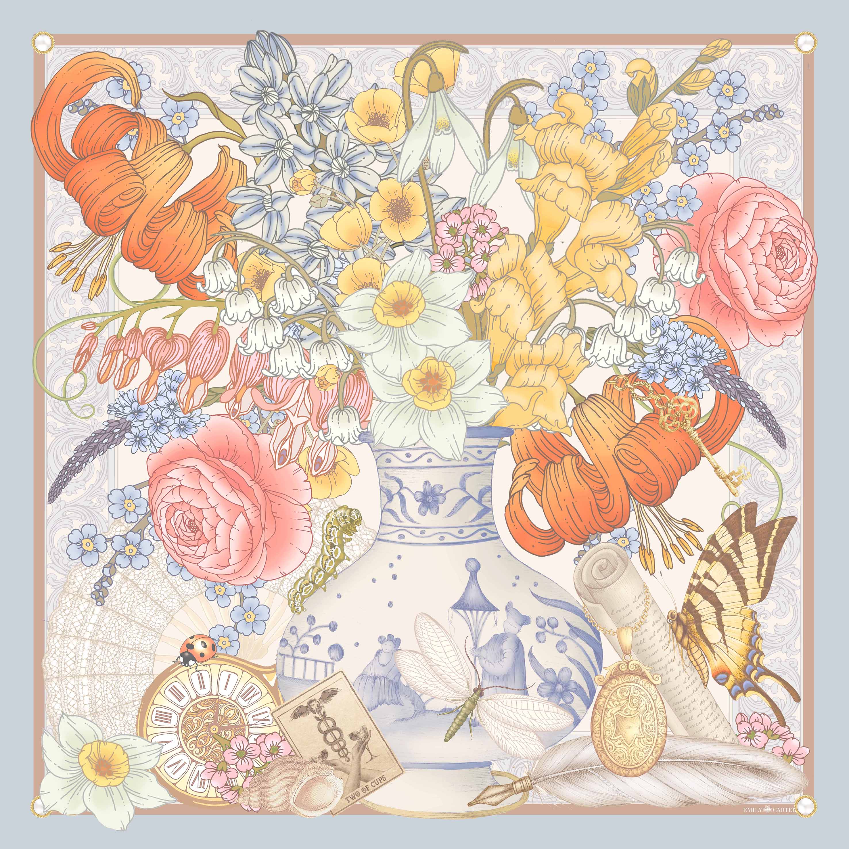 The Rose & Forget-Me-Not Silk Scarf | 90x90cm [Preorder]