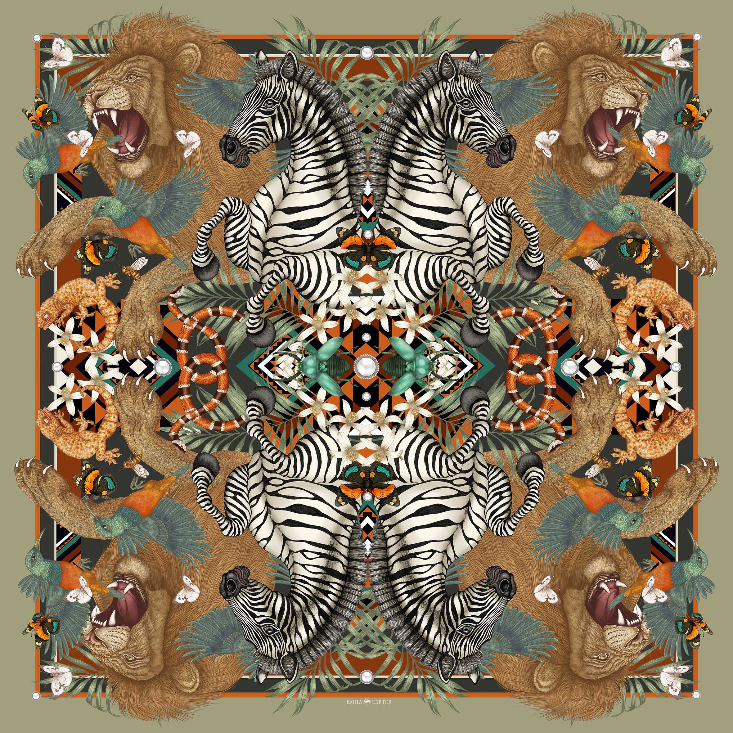 The Lion & Sunbird Silk Scarf | 90x90cm [Preorder]