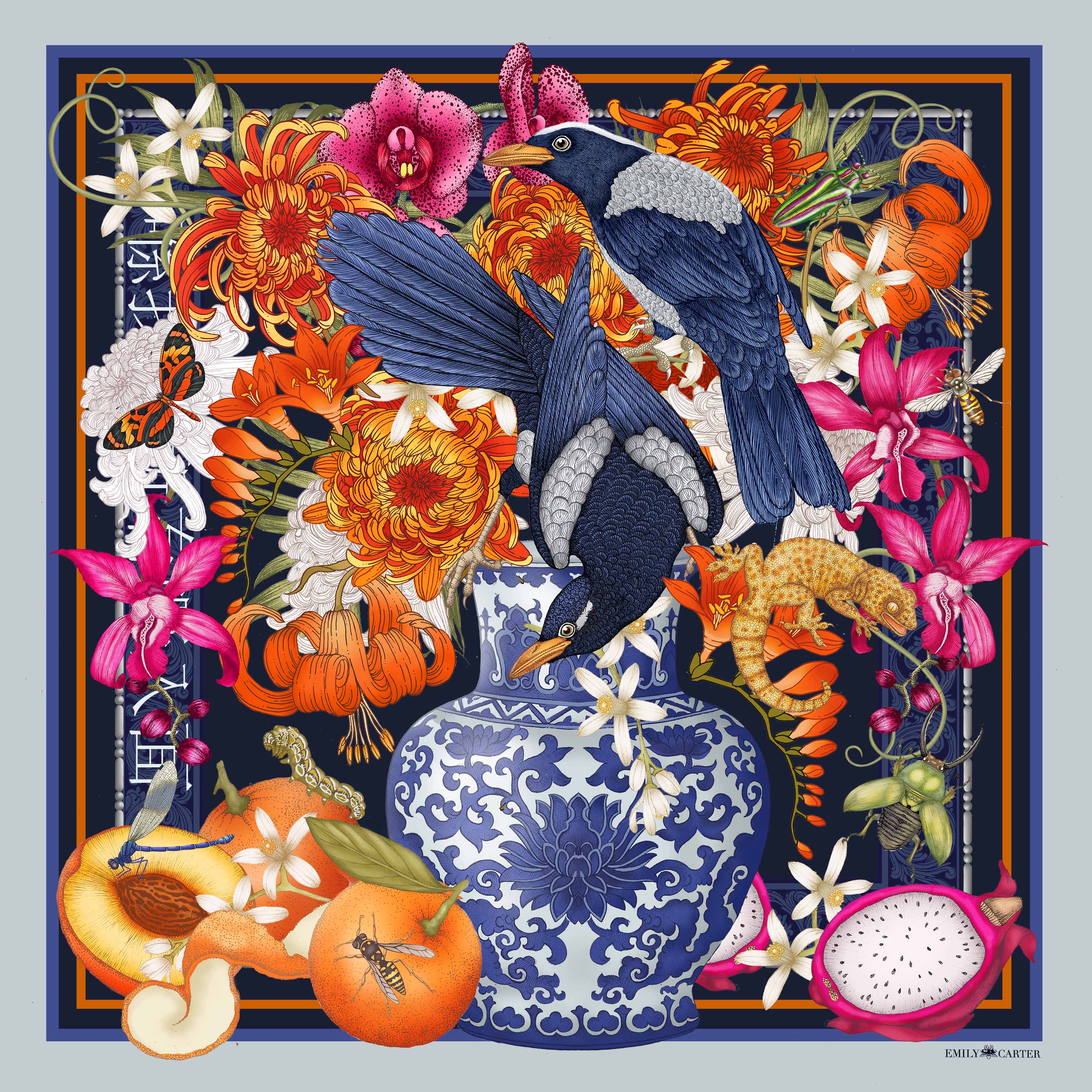 The Oriental Still Life Scarf | Wool/Silk | 130x130cm [Preorder]