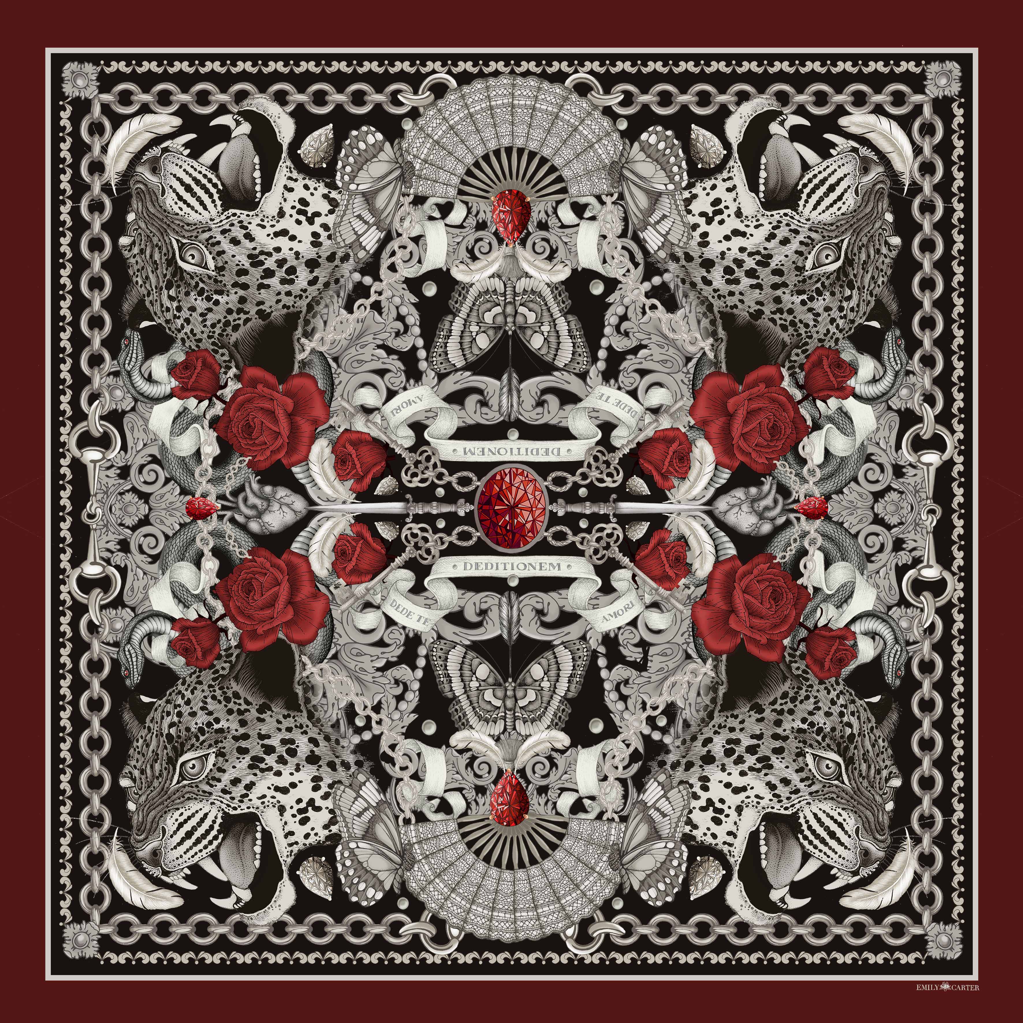 The Panther & Garnet Silk Scarf | 90x90cm [Preorder]