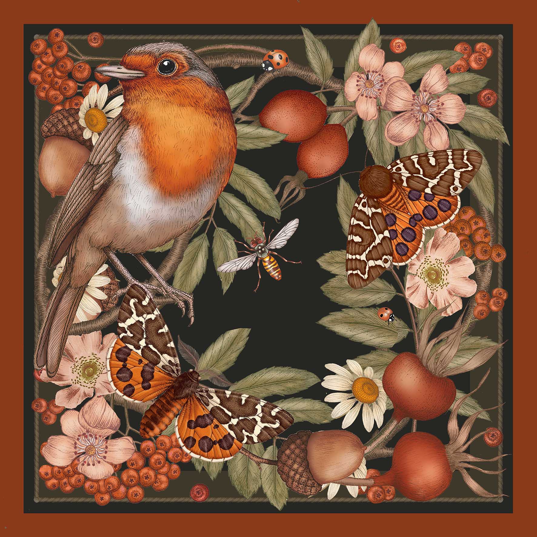 The Robin & Rosehip Silk Scarf | 90x90cm [Preorder]