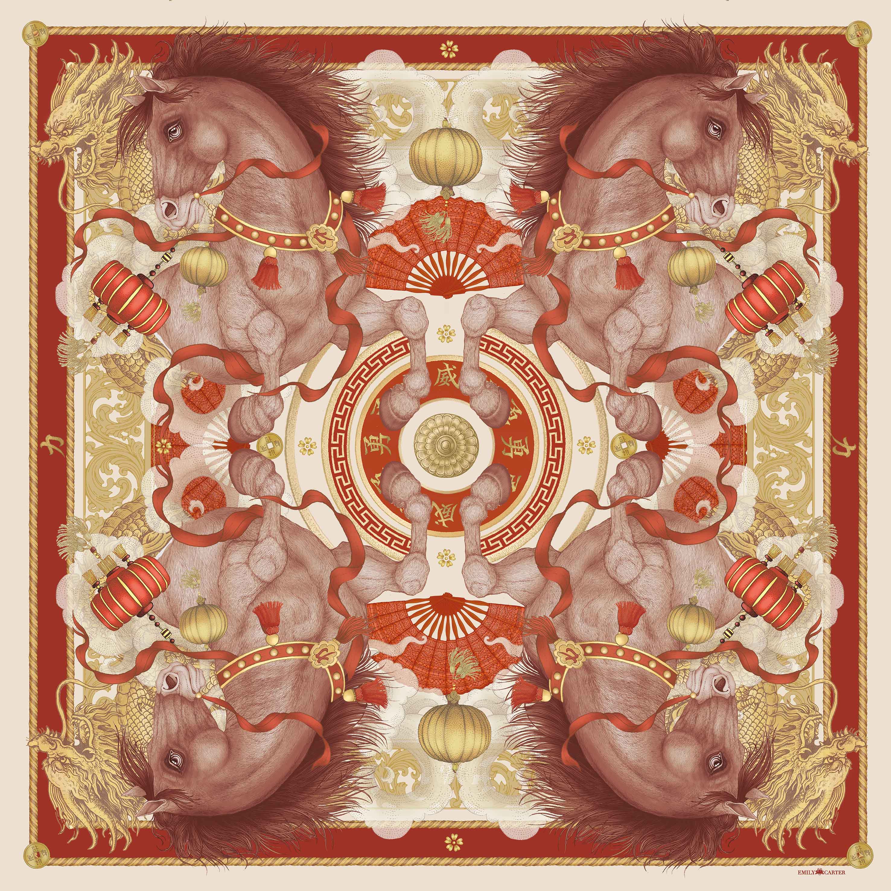 The Horse & Dragon Silk Scarf - Limited Edition | 90x90cm [Preorder]