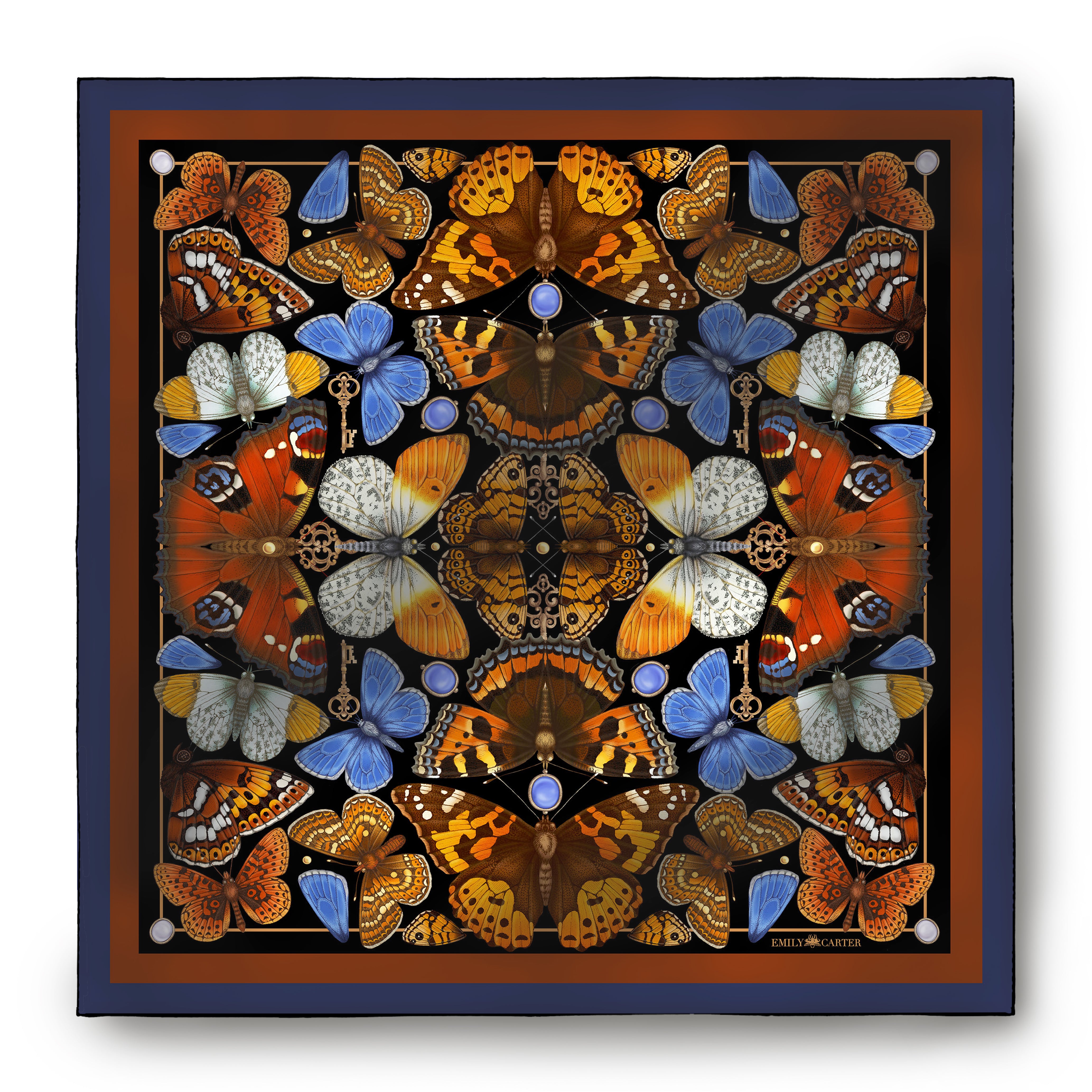 The Key & Butterfly Silk Scarf - Amber | 90x90cm