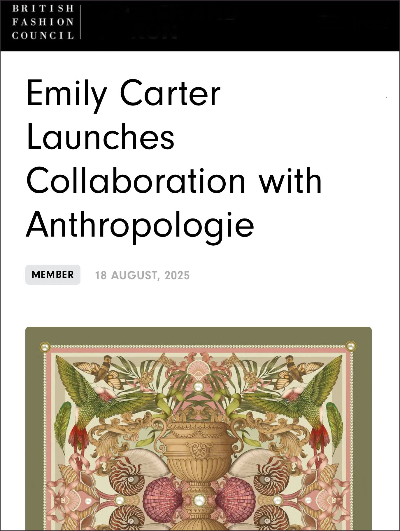 Emily Carter's collaboration with Anthropologie written by the British fashion council
