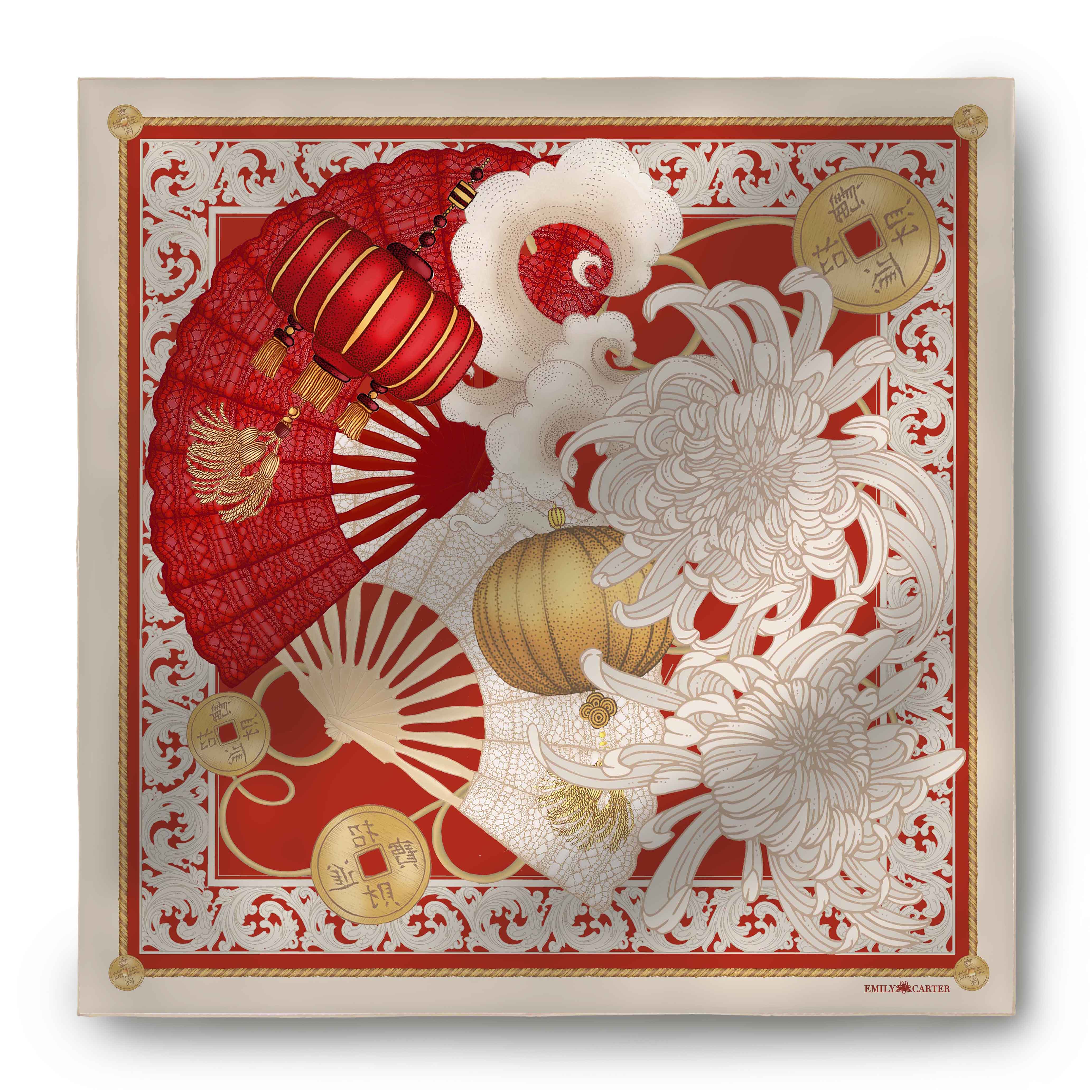 The Fan & Feather Silk Scarf | 90x90cm [Preorder]