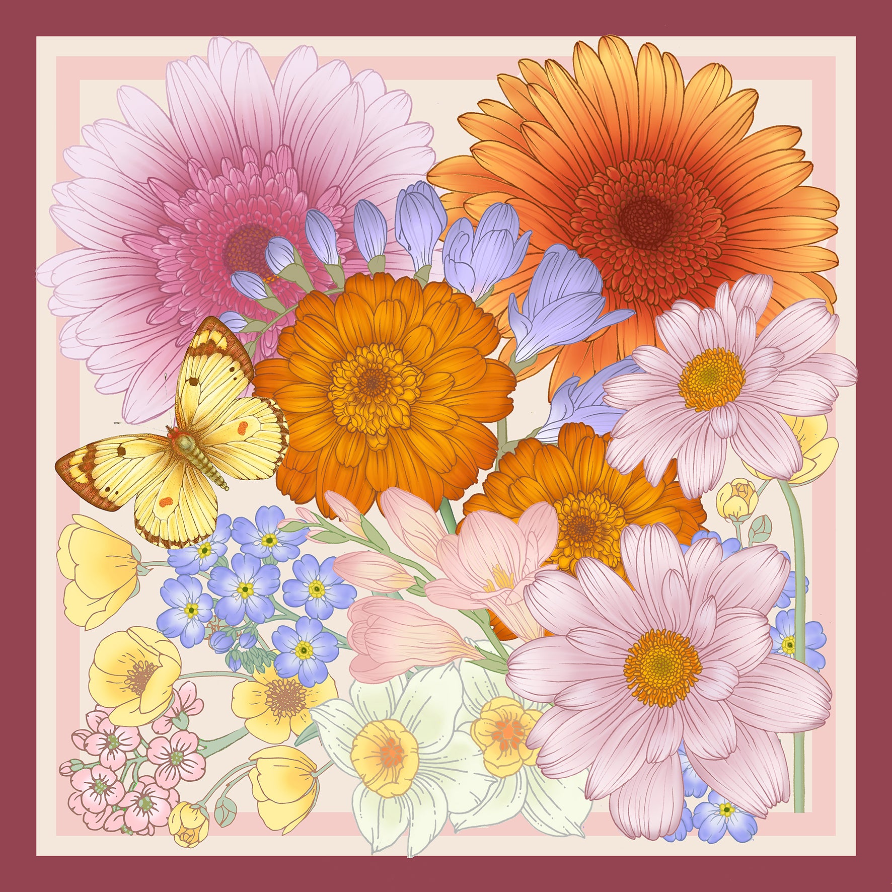The Gerbera & Marigold Silk Scarf | 90x90cm [Preorder]