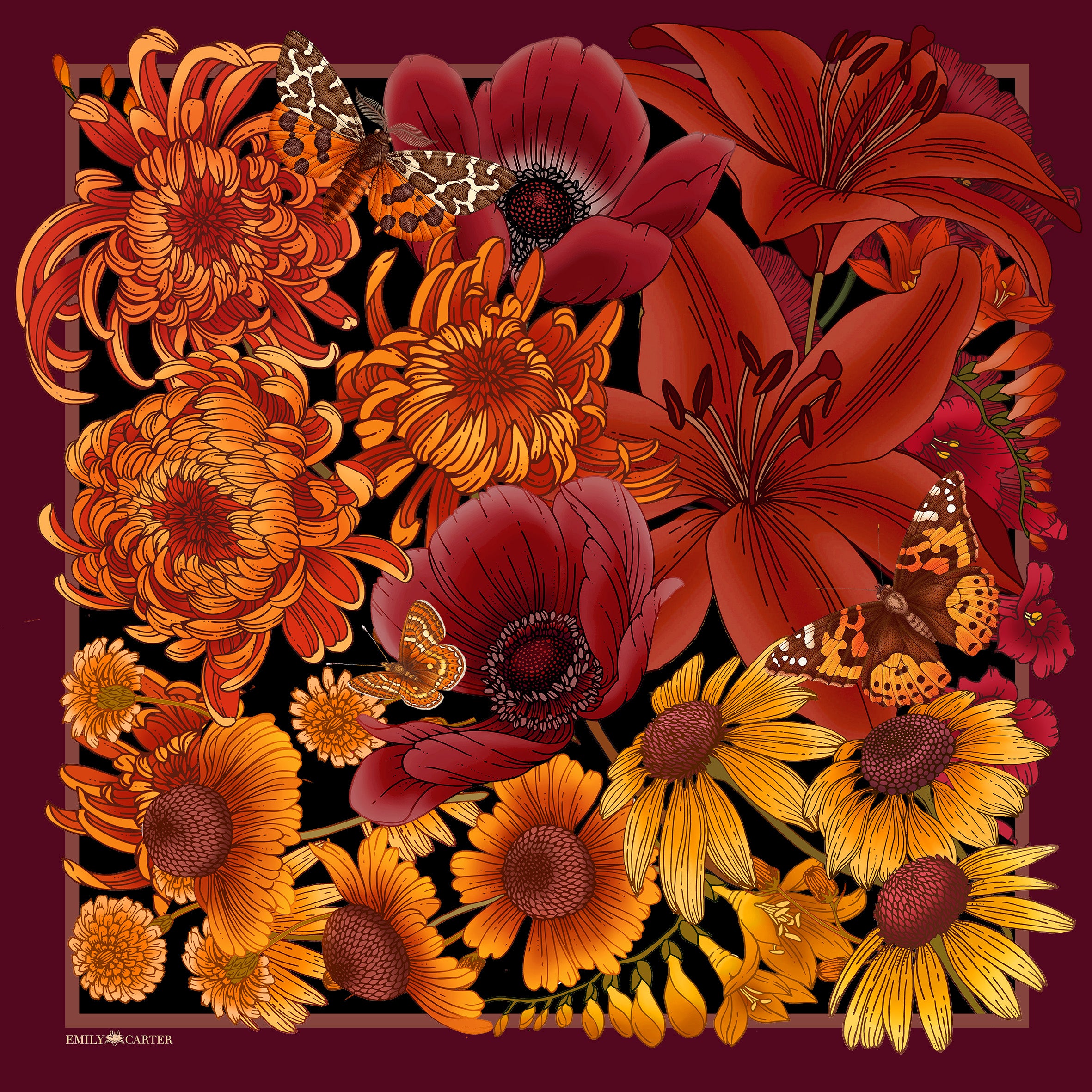 The Autumn Floral Silk Scarf | 90x90cm [Preorder]