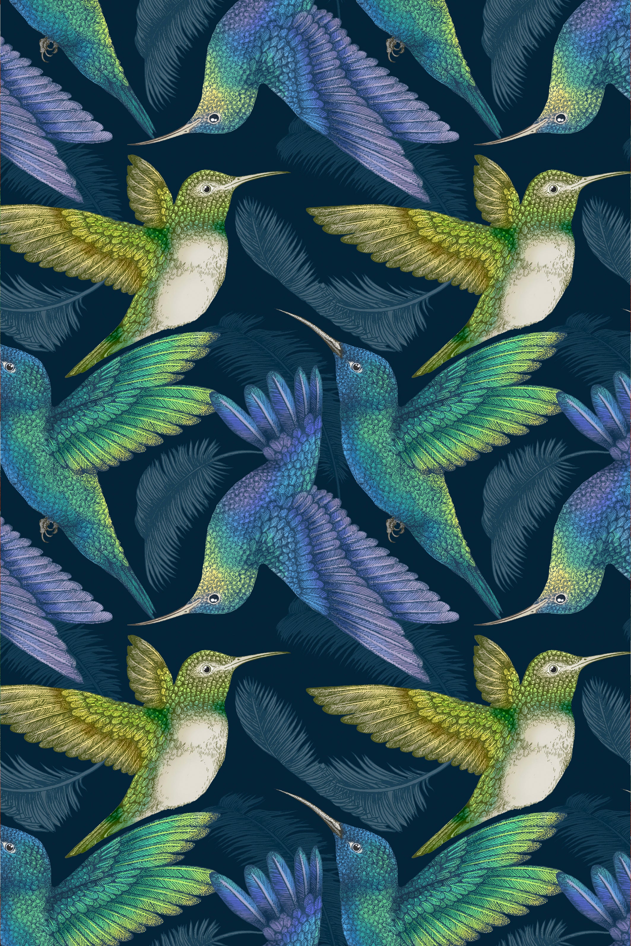Tropical Hummingbird Print Navy