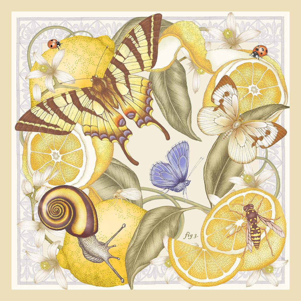 The Lemon & Swallowtail Silk Scarf | 90x90cm [Preorder]