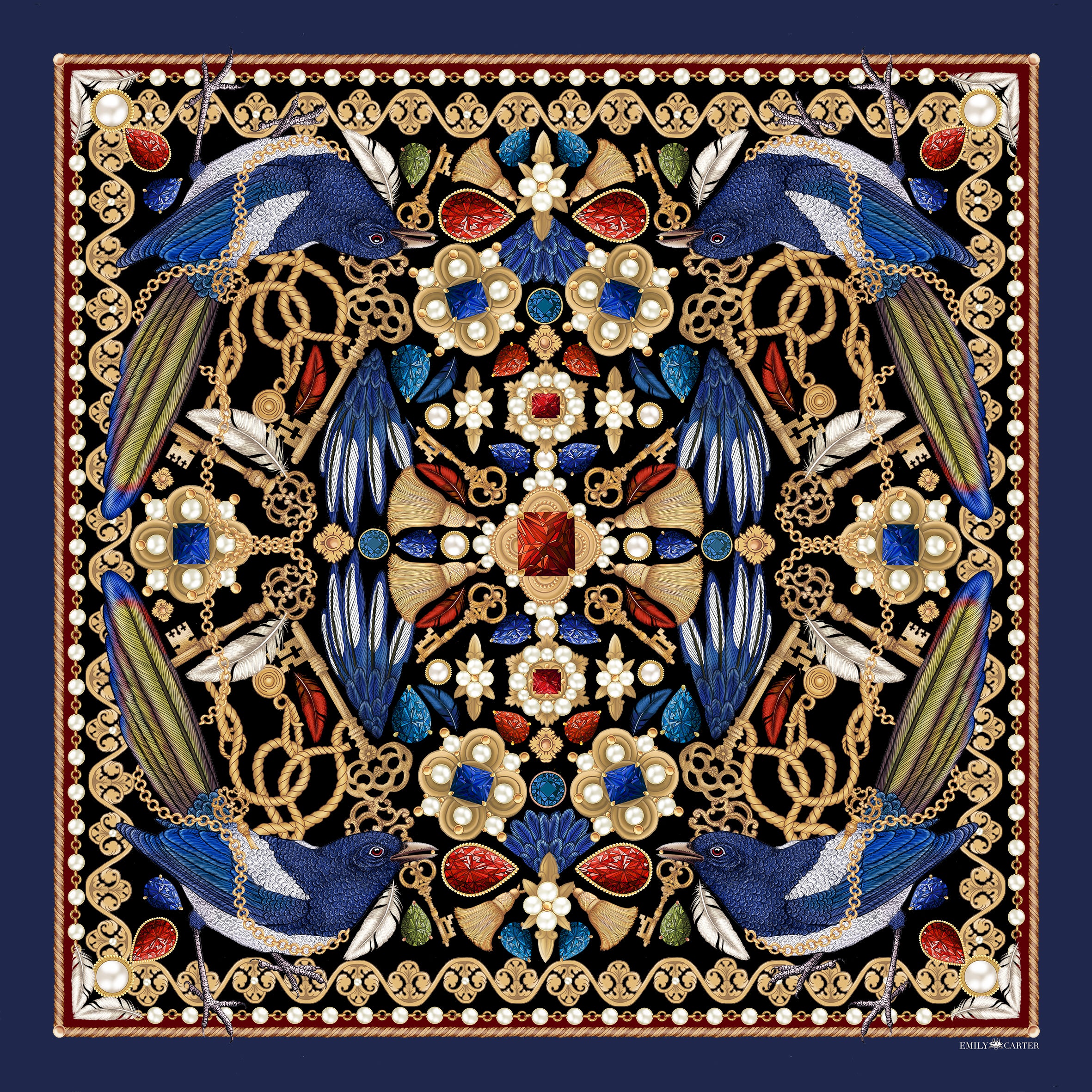 The Medieval Magpie Silk Scarf | 90x90cm
