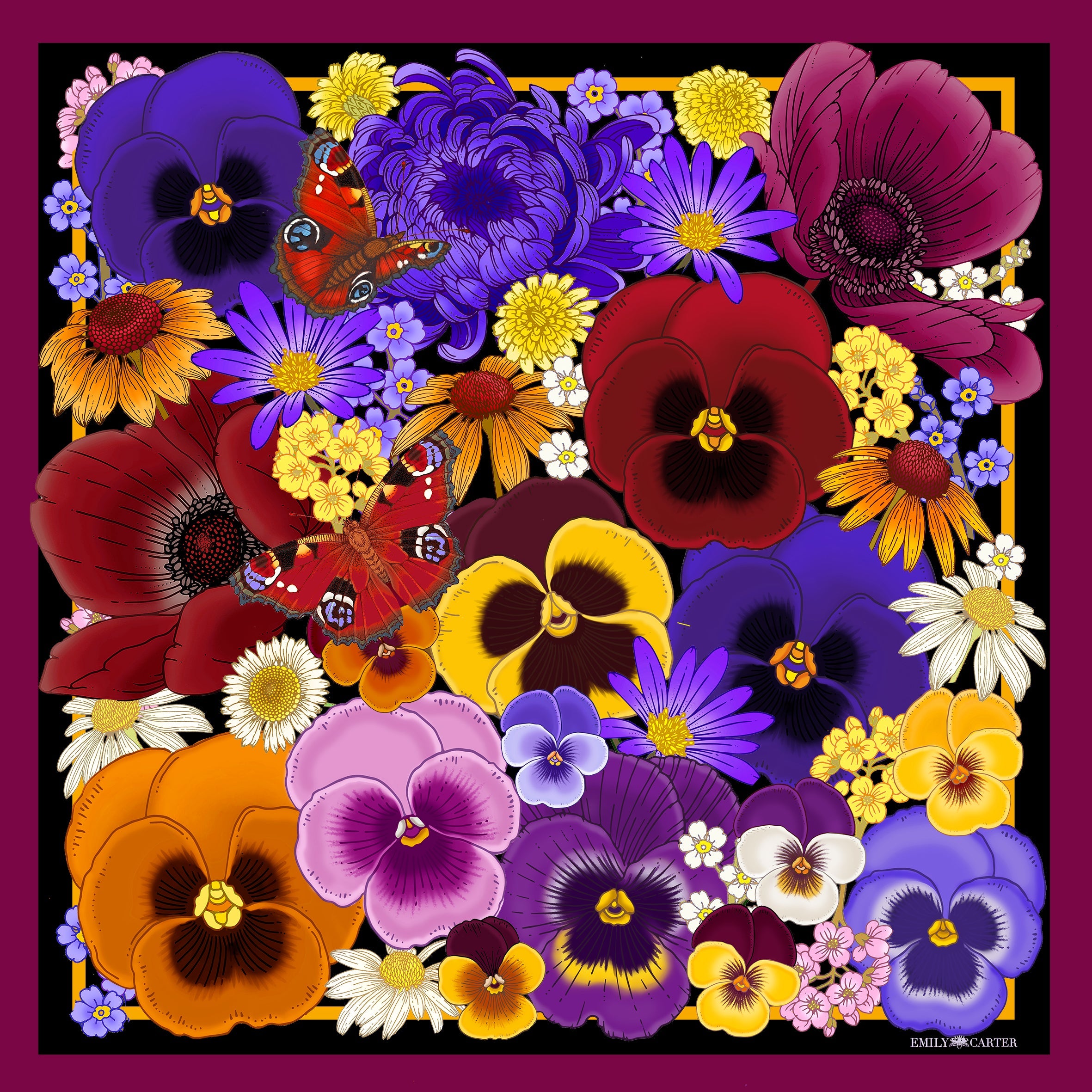 The Pansy Bouquet Silk Scarf | 130x130cm [Preorder]