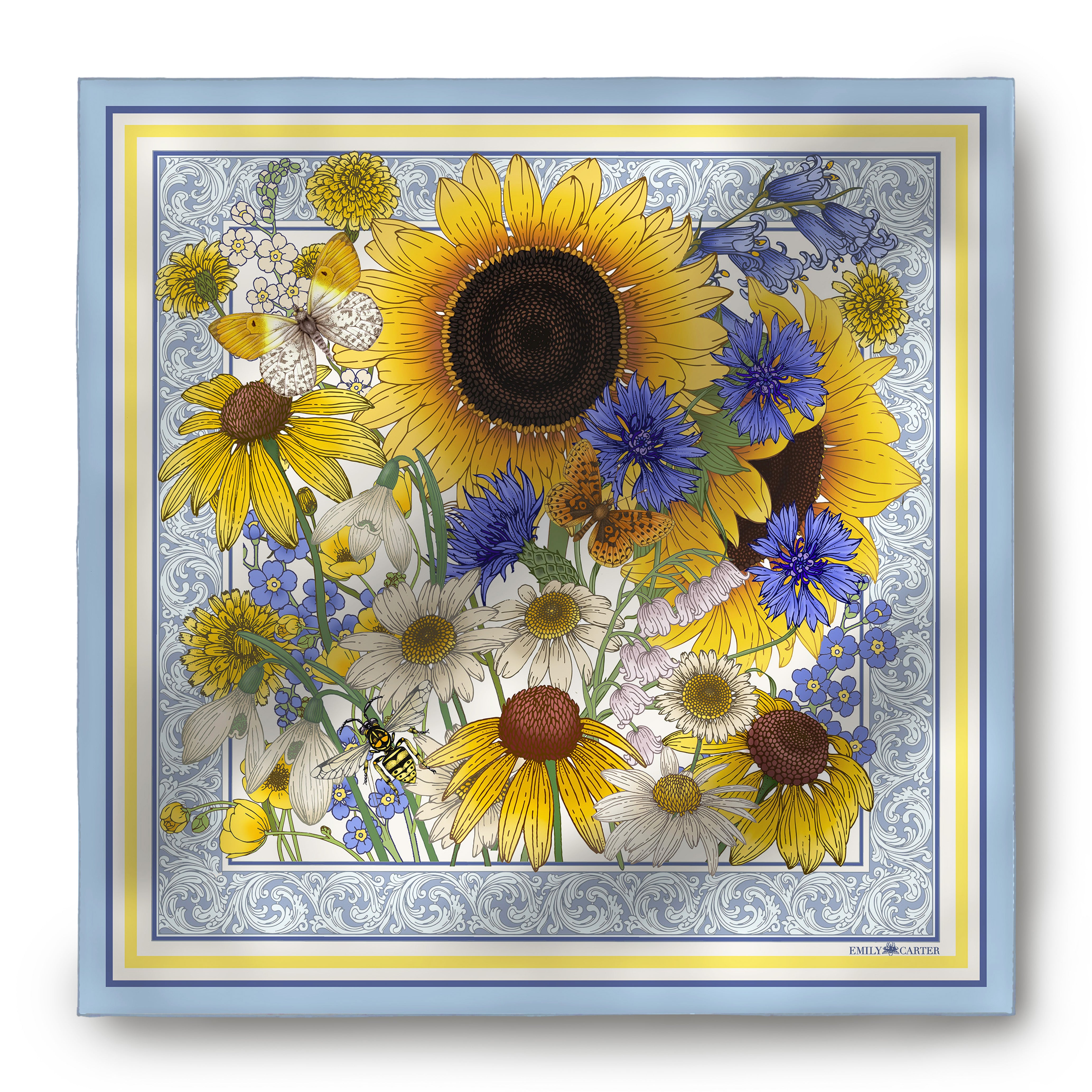 The Sunflower Bouquet Silk Scarf | 90x90cm