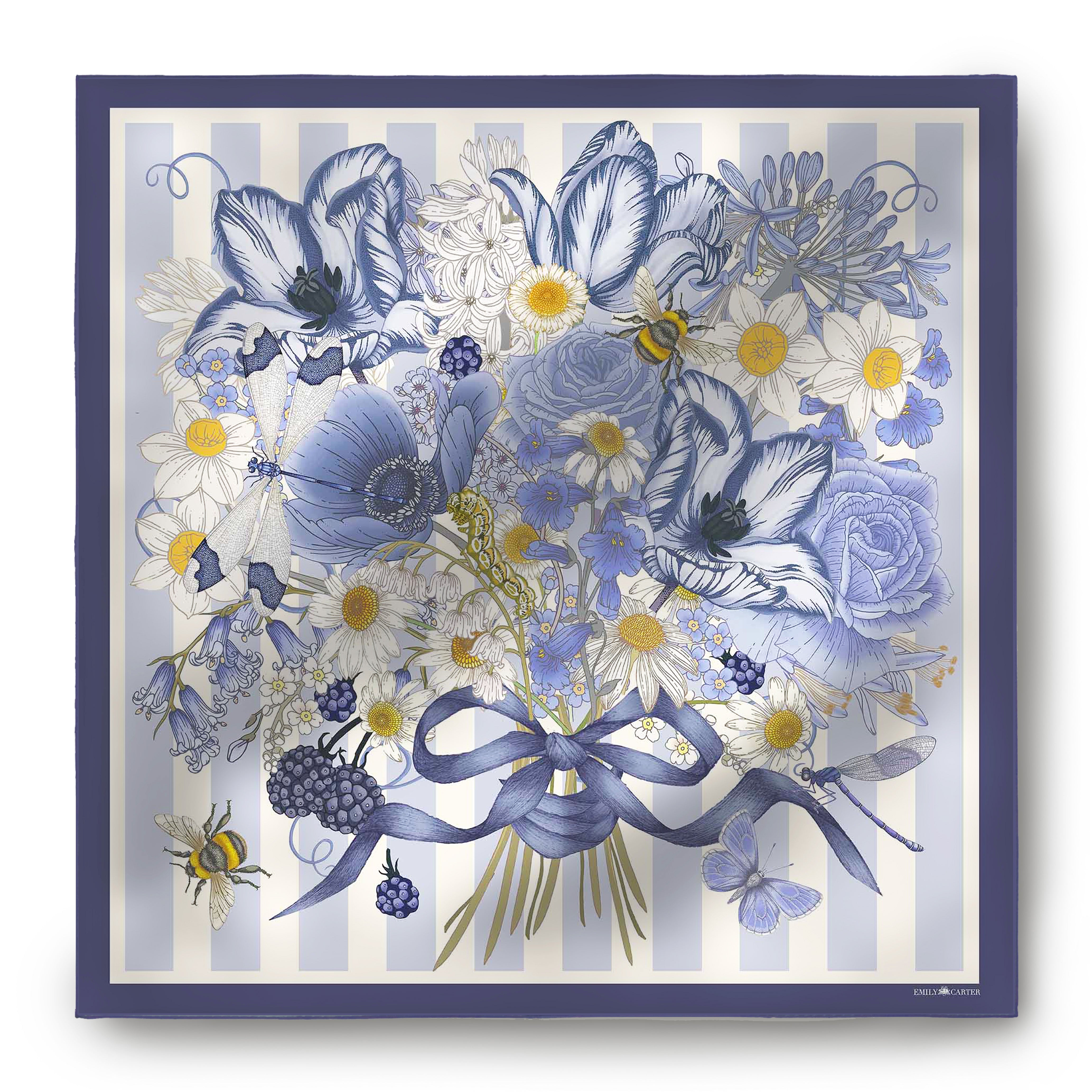 The British Bouquet Silk Scarf - Navy | 90x90cm