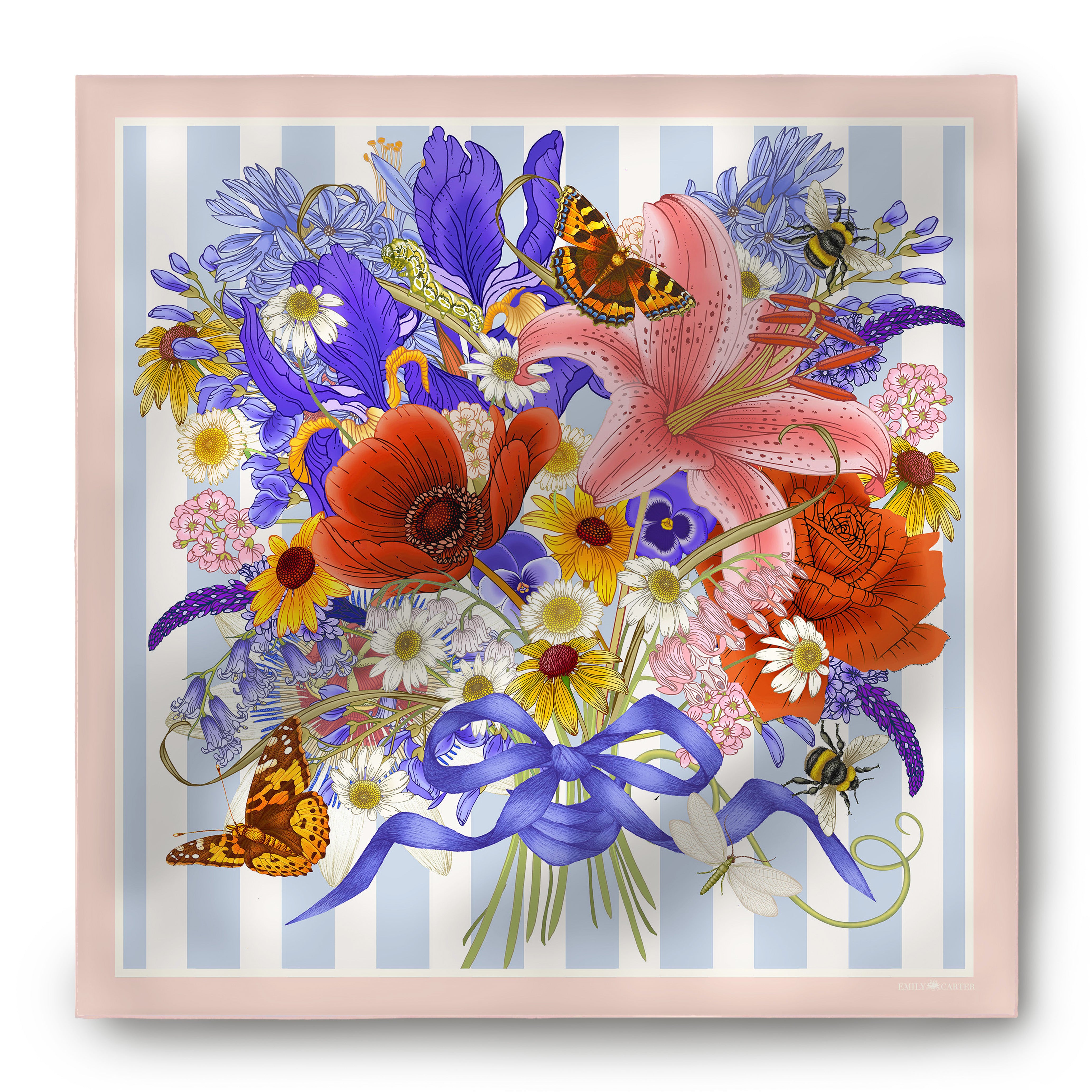 The British Bouquet Silk Scarf - Pink | 90x90cm