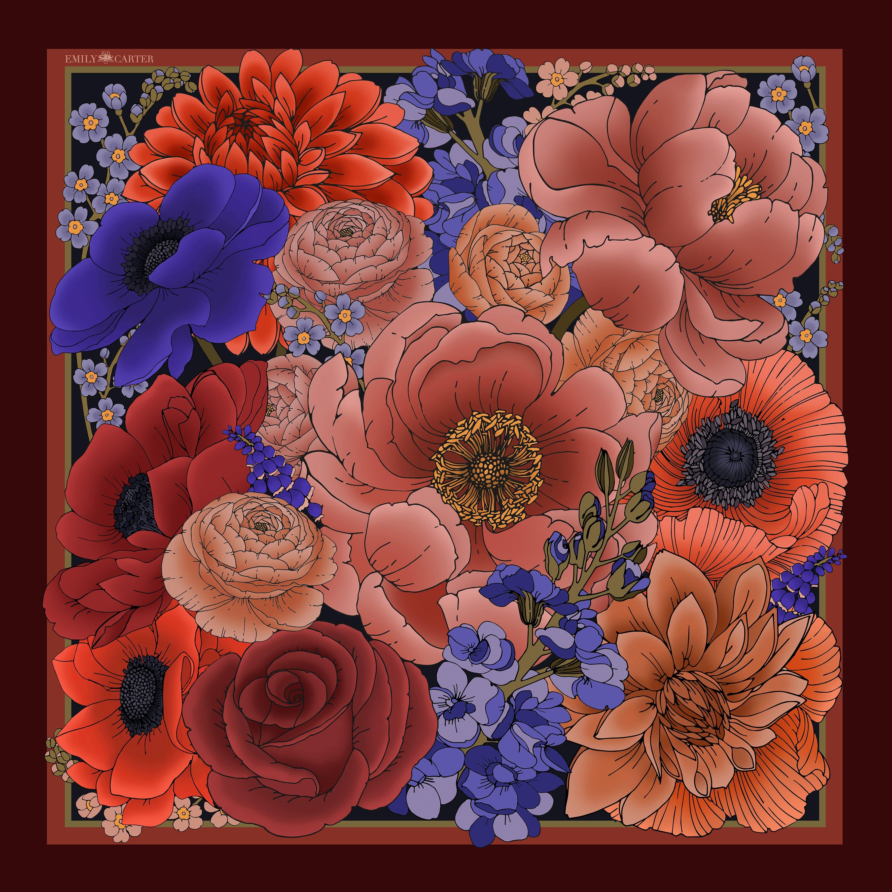 The Winter Floral Silk Scarf | 90x90cm - Emily Carter London