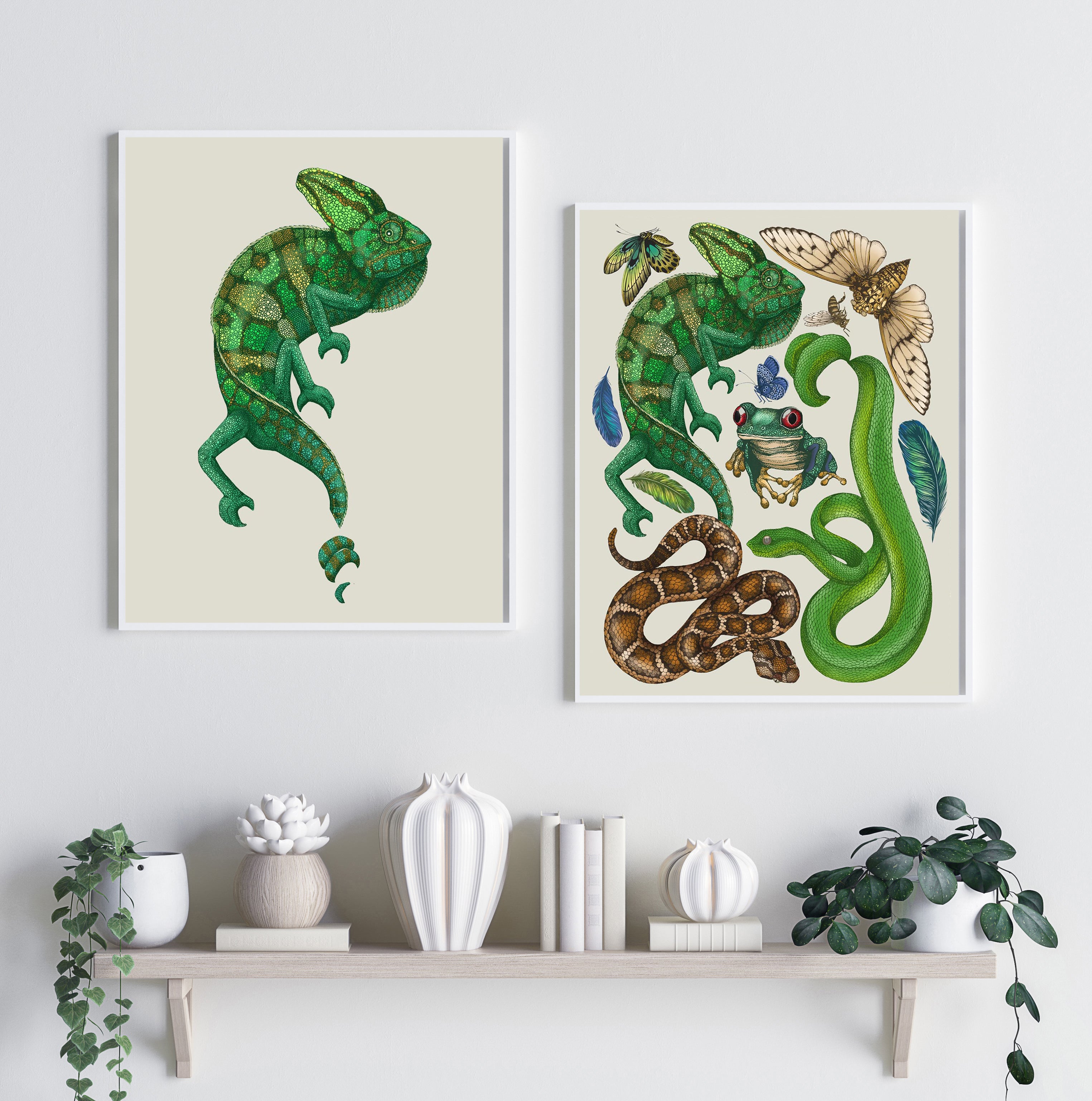 'Antique Reptiles & Amphibians - Cream' Fine Art Print