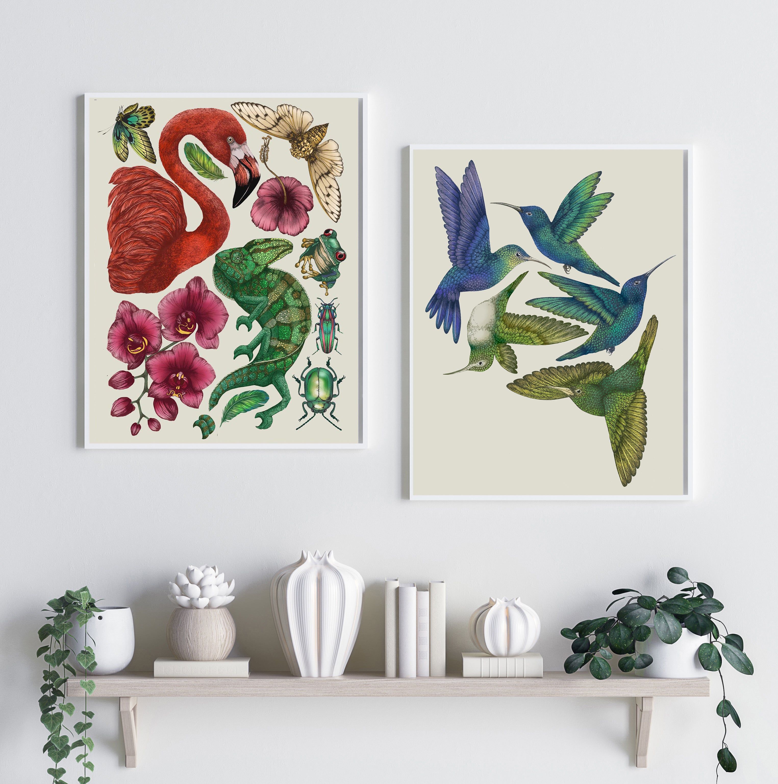 'Antique Tropical Flora & Fauna - Cream' Fine Art Print