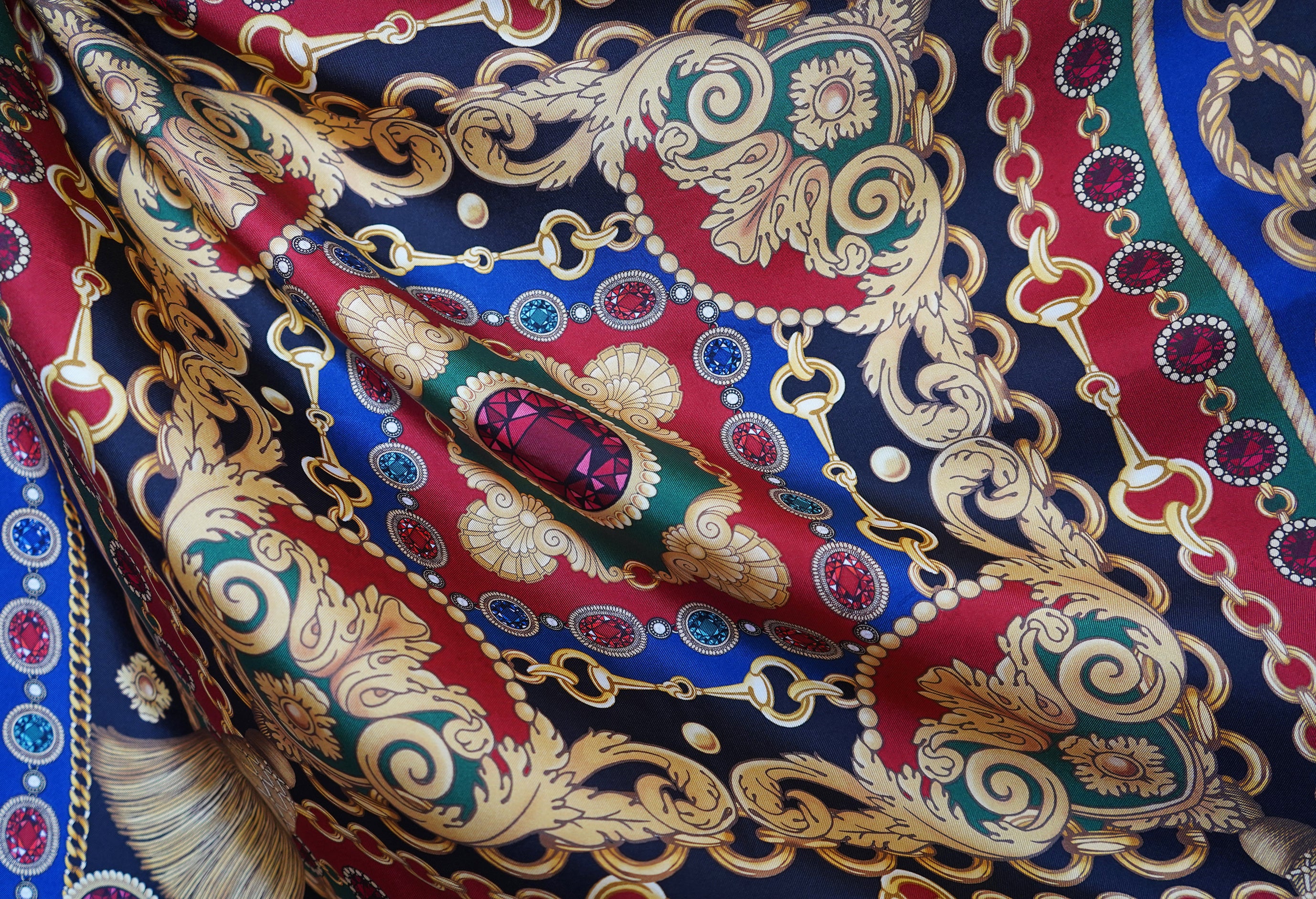 The Jewelled Baroque Silk Scarf - Garnet | 90x90cm