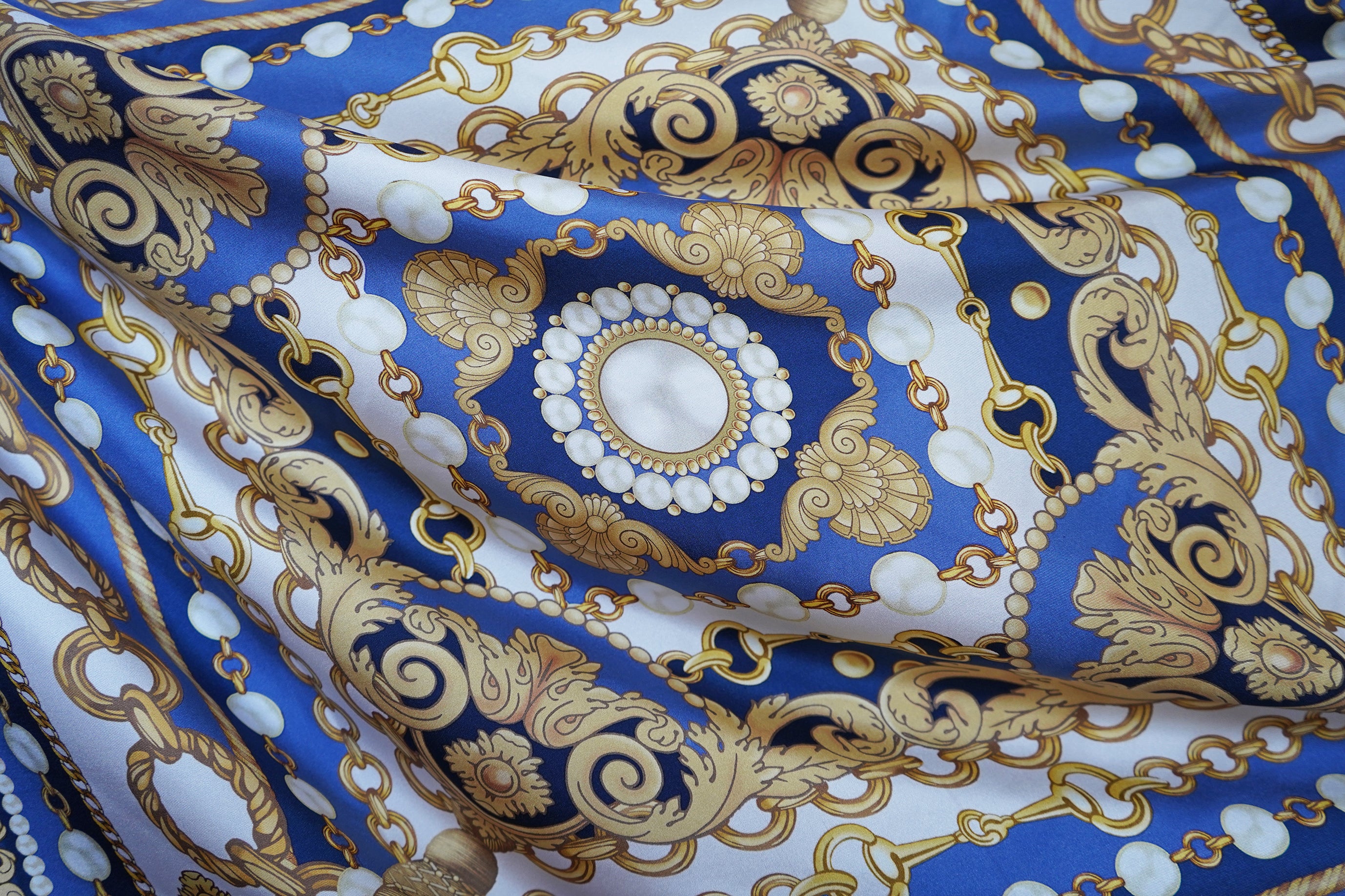 The Jewelled Baroque Silk Scarf - Sapphire | 90x90cm