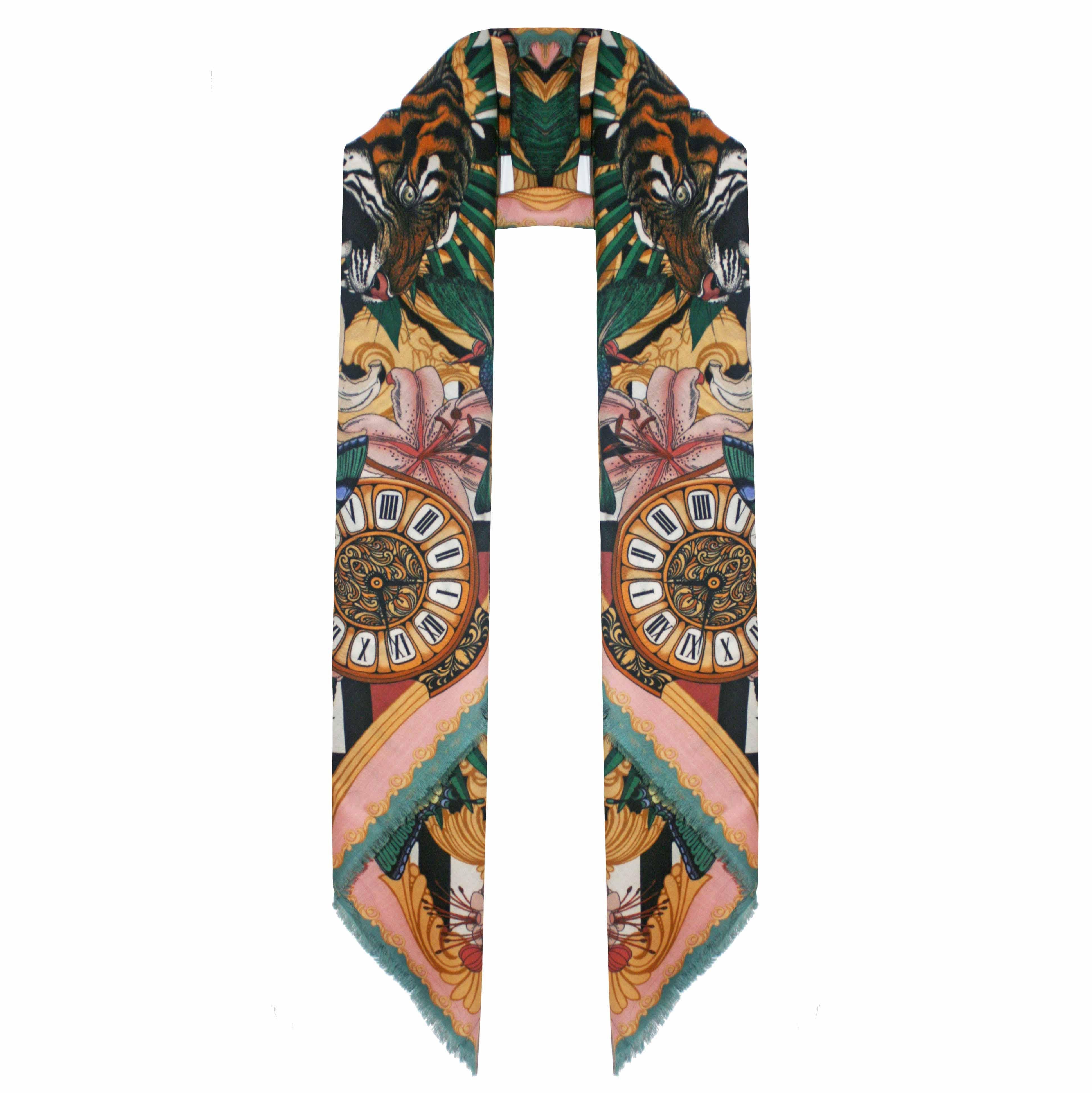 The Baroque Tiger Wool/Cashmere Scarf | 90x90cm - Emily Carter London