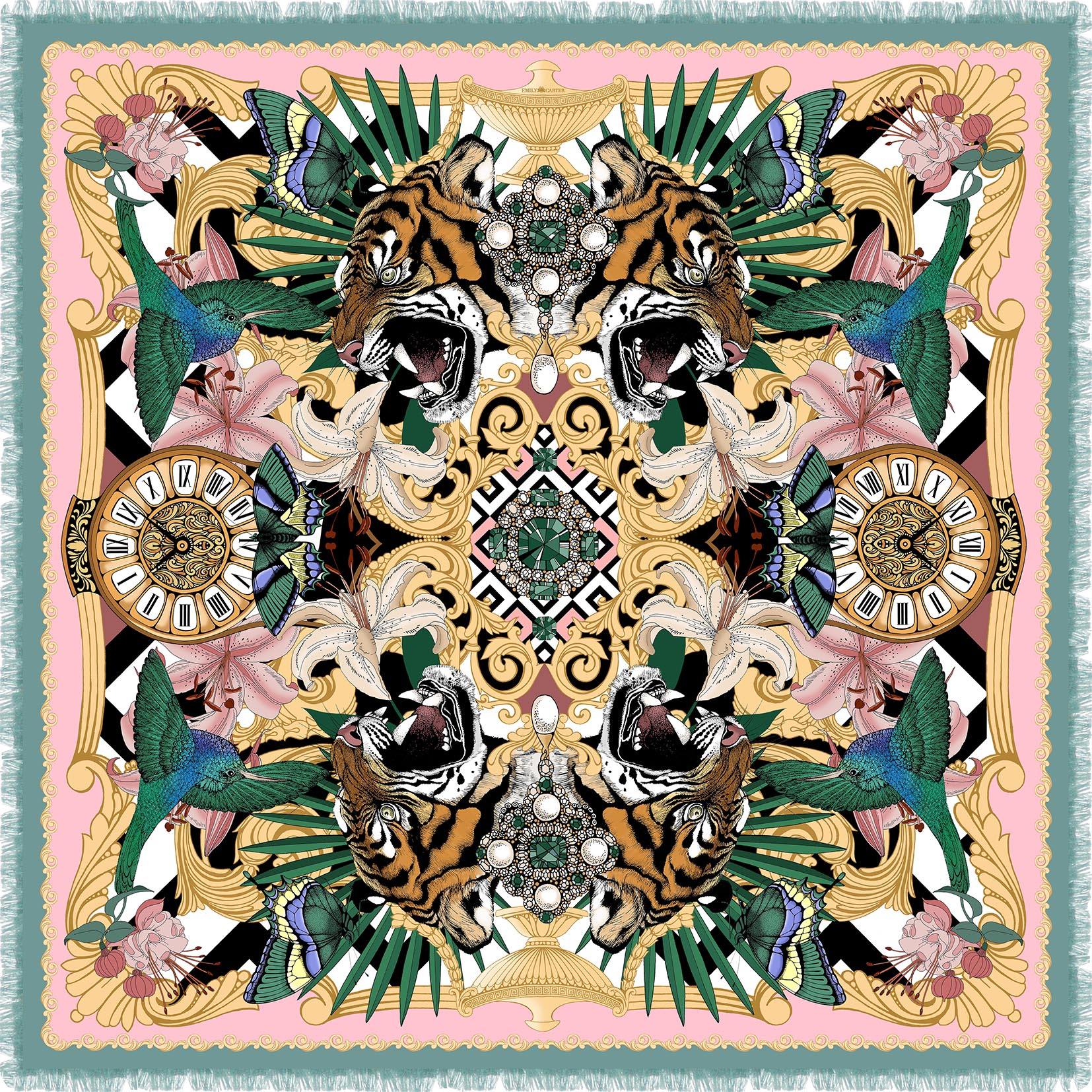 The Baroque Tiger Wool/Cashmere Scarf | 90x90cm - Emily Carter London