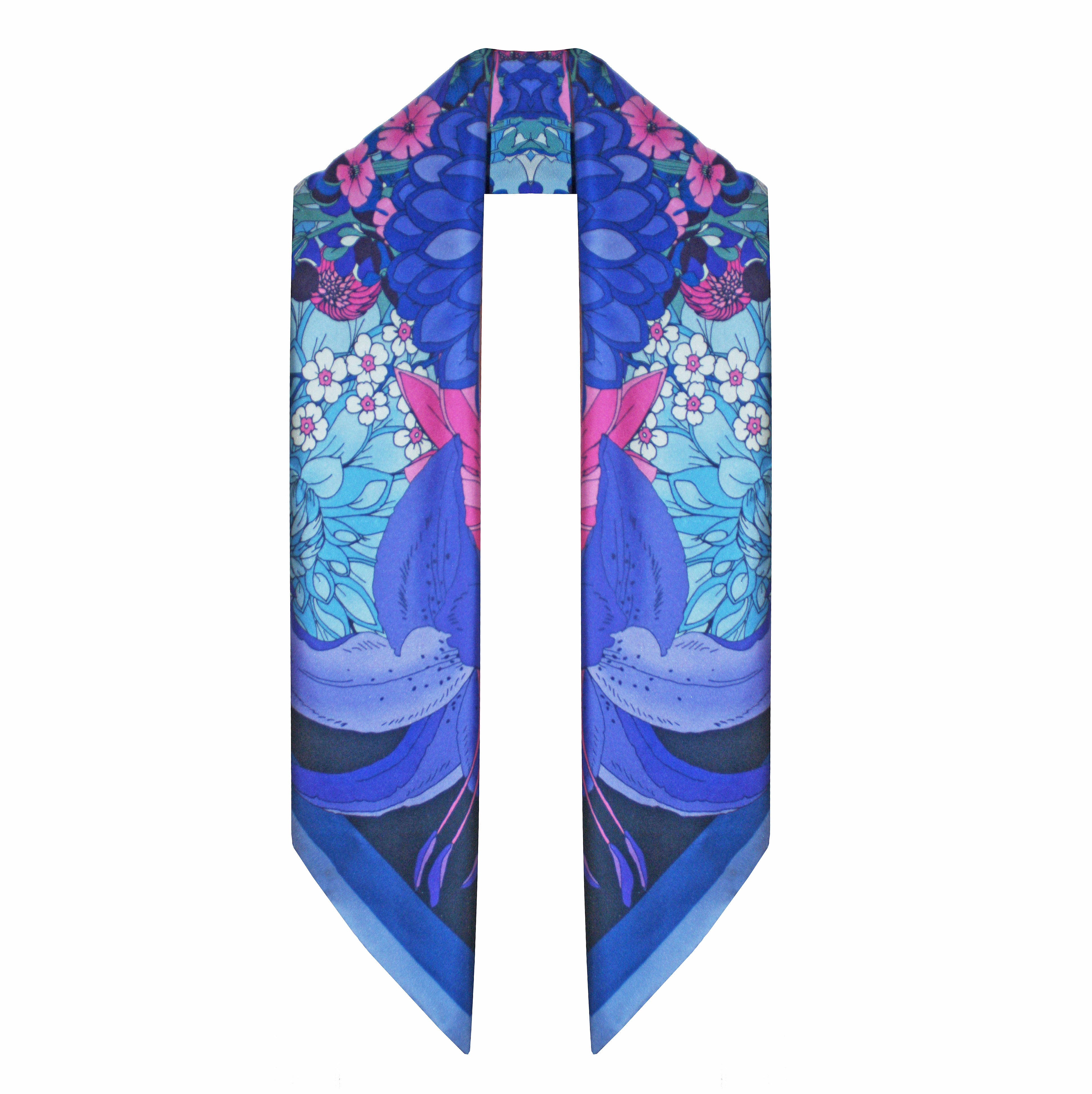 The Dahlia Bouquet Silk Scarf - Indigo | 65x65cm