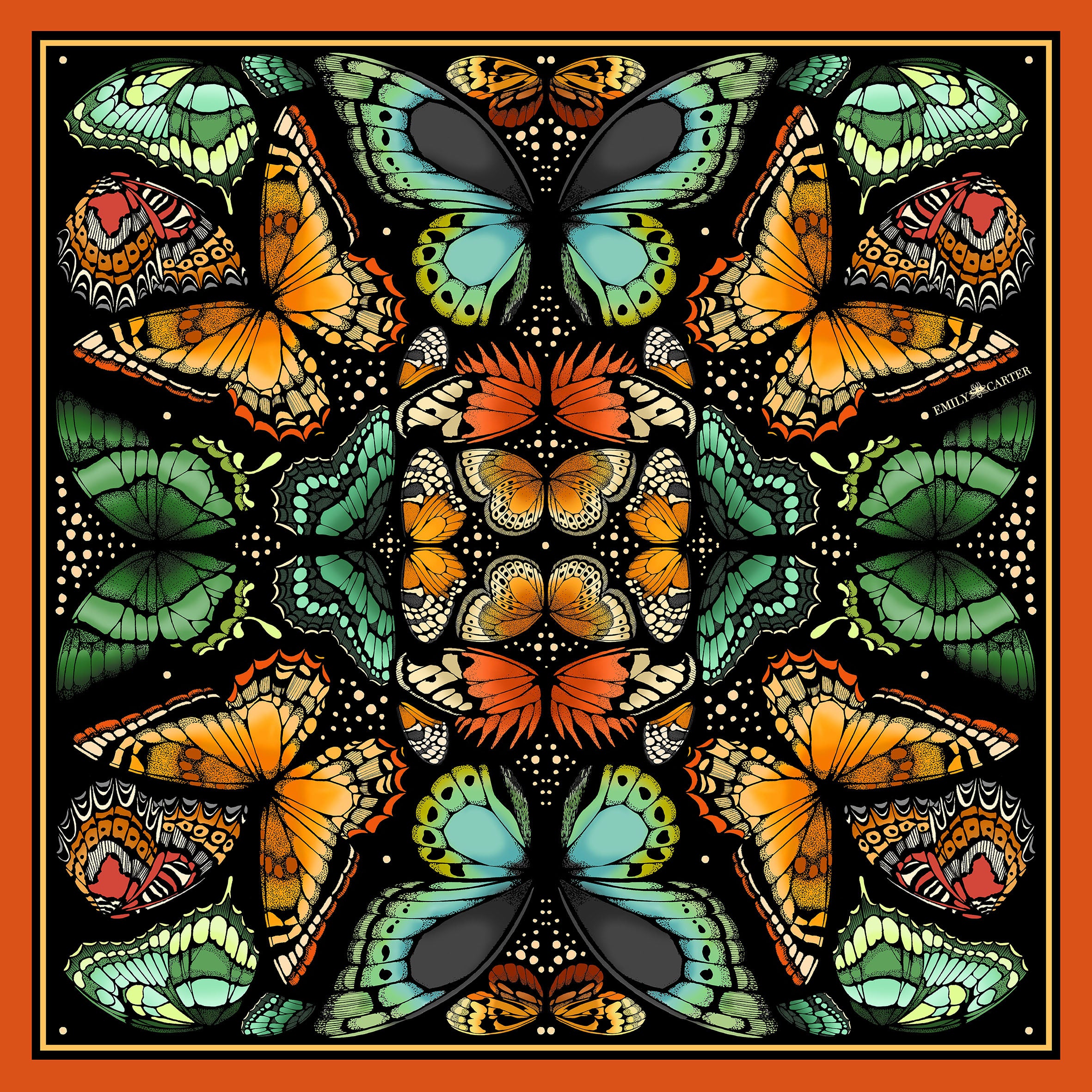 The Tropical Butterfly Silk Scarf - Burnt Orange | 65x65cm