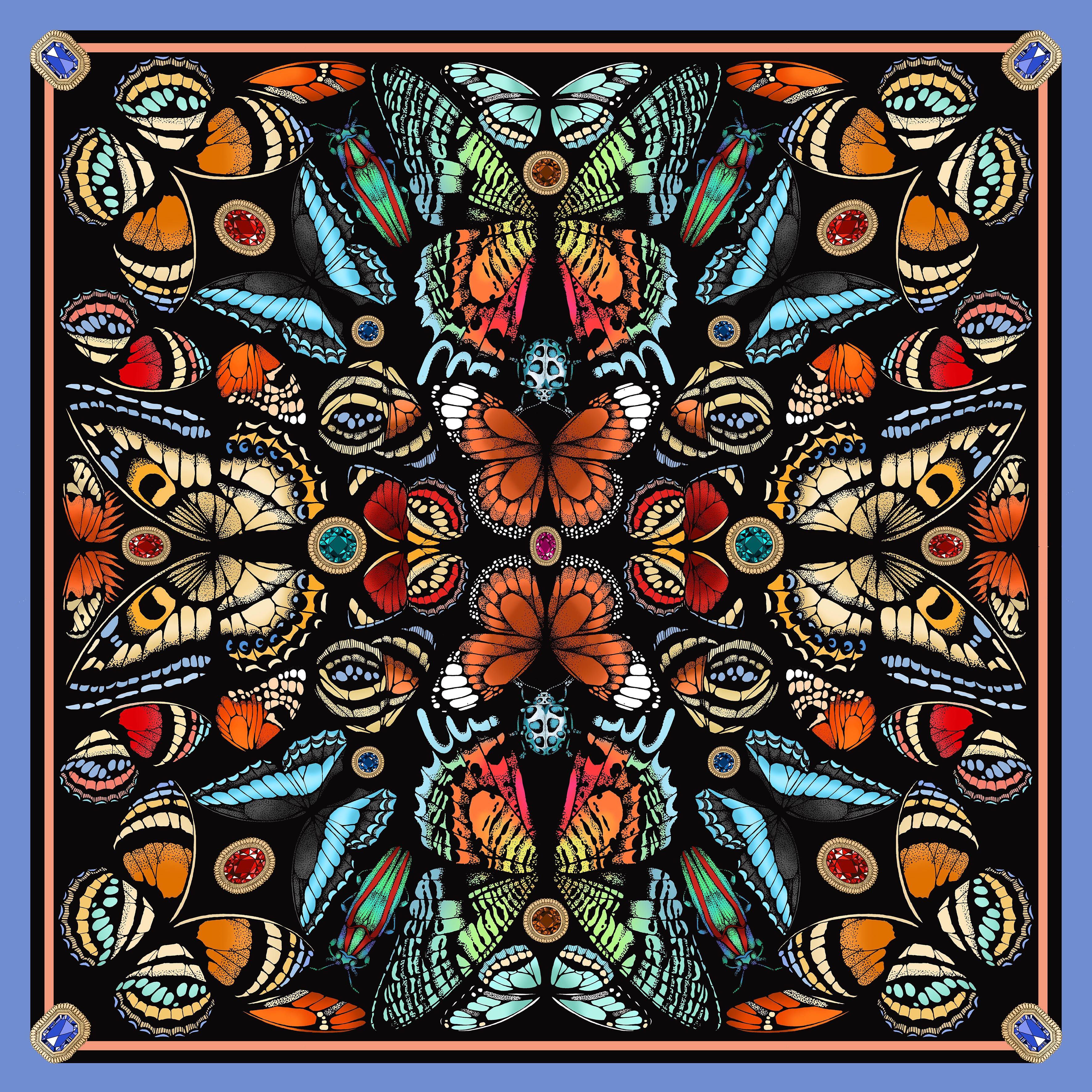 The Jewelled Butterfly Silk Scarf | 90x90cm - Emily Carter London