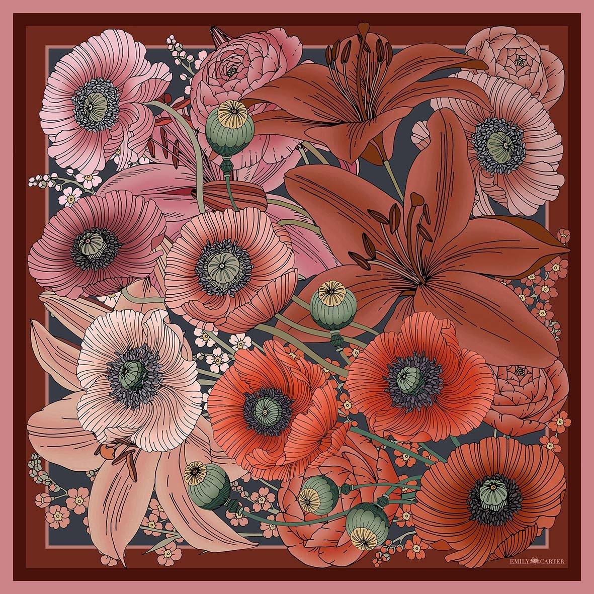 The Lily & Poppy Silk Scarf | 90x90cm - Emily Carter London