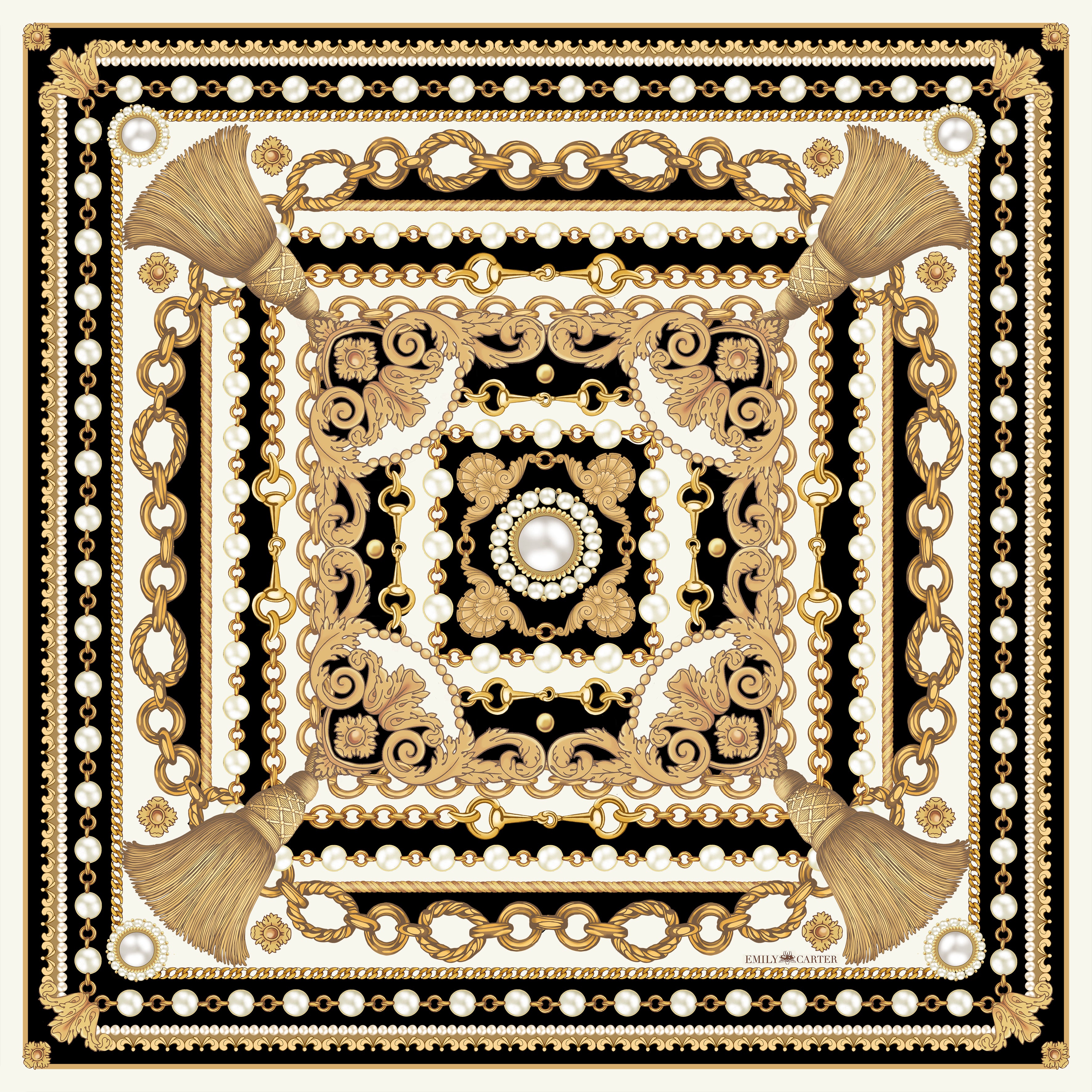 The Jewelled Baroque Silk Scarf - Monochrome | 90x90cm