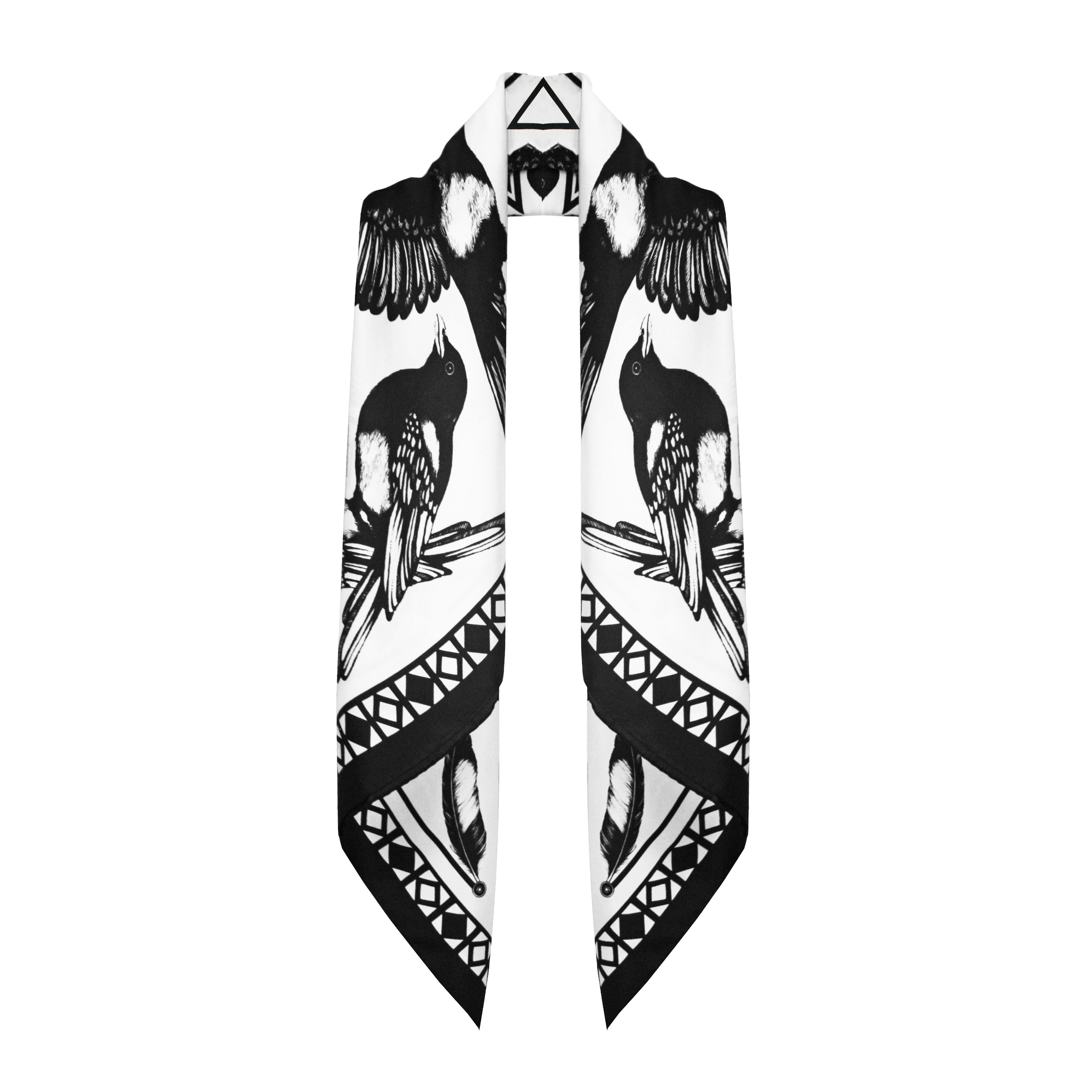 The Mysterious Magpie Silk Scarf | 90x90cm - Emily Carter London