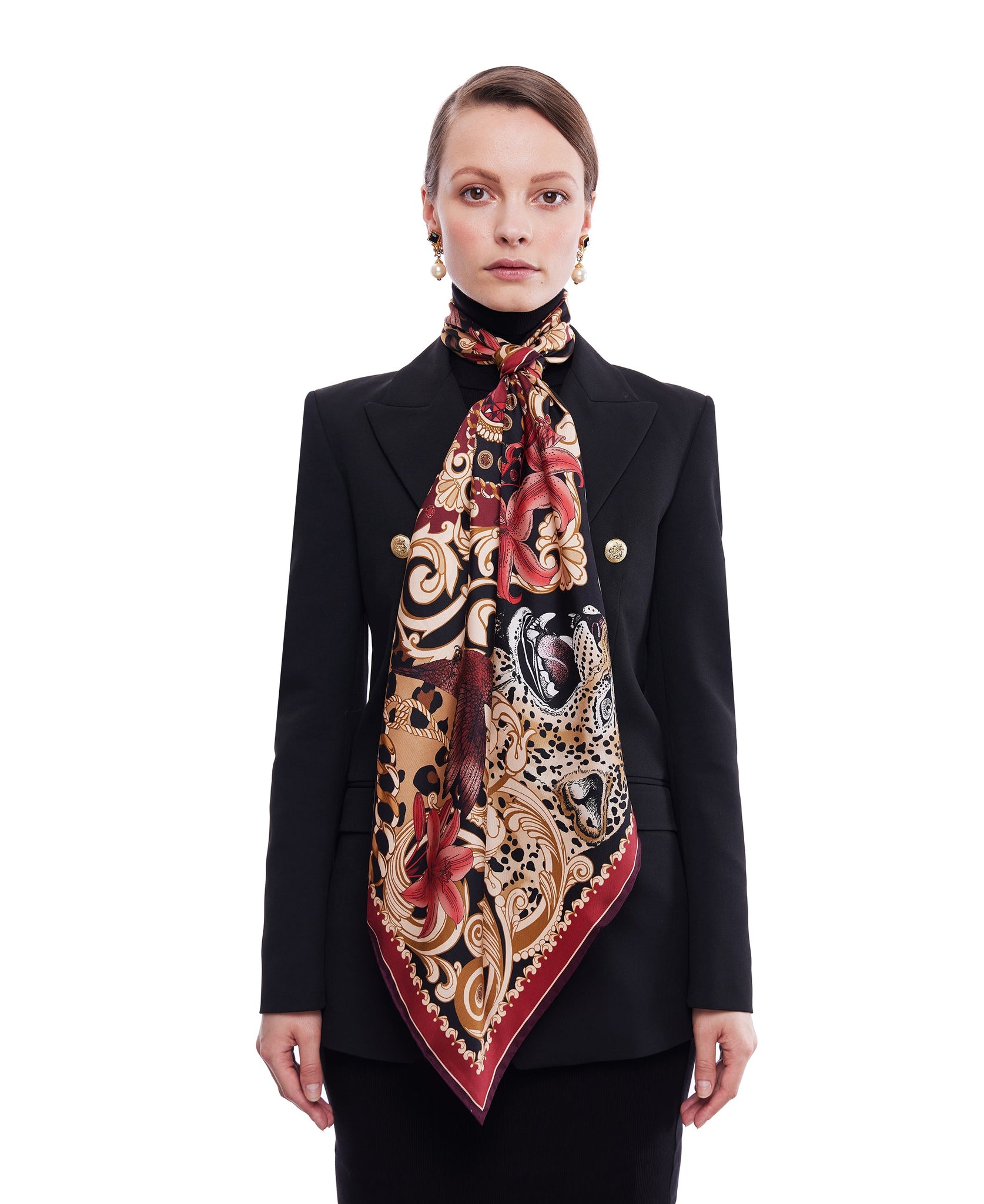 Zebra Print Silk Twill Scarf in Black - Dolce Gabbana